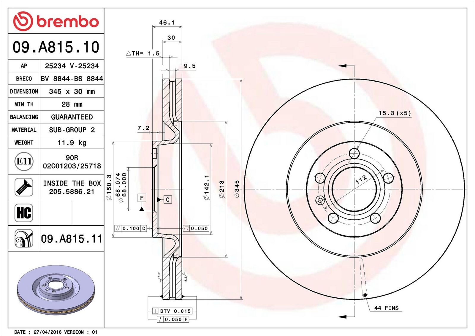 BREMBO 09.A815.11 - Bremsscheibe