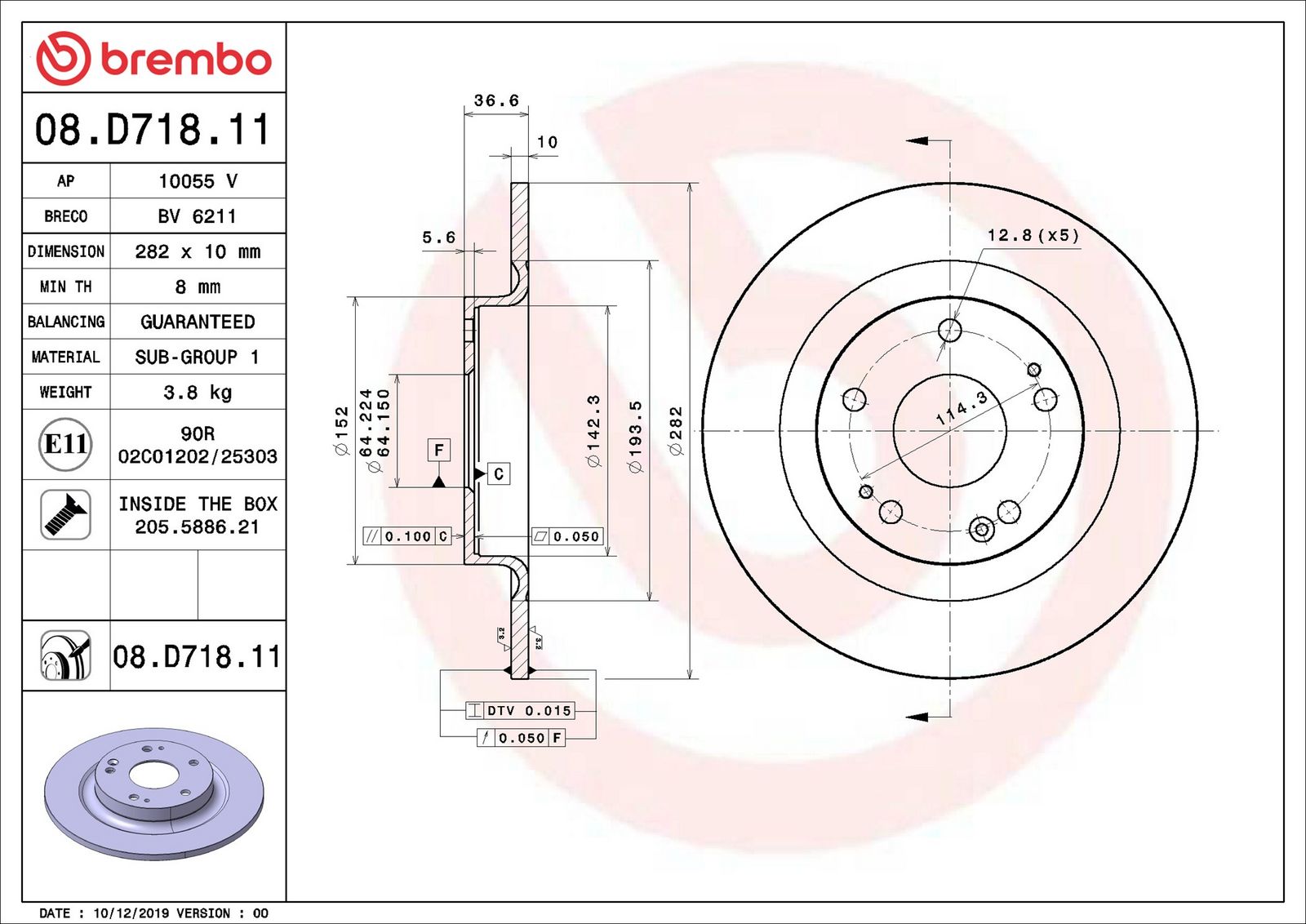 BREMBO 08.D718.11 - Bremsscheibe