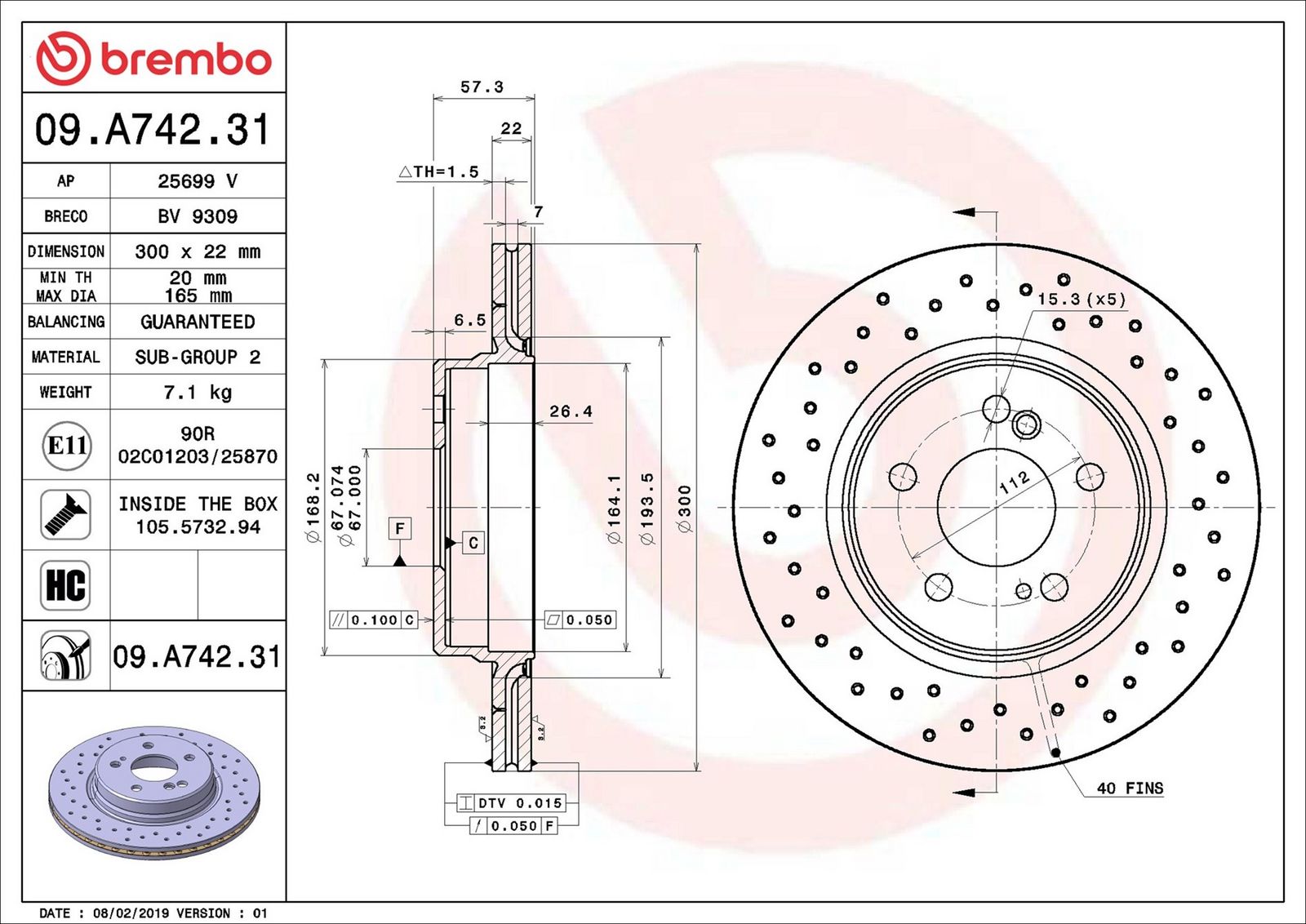BREMBO 09.A742.31 - Bremsscheibe