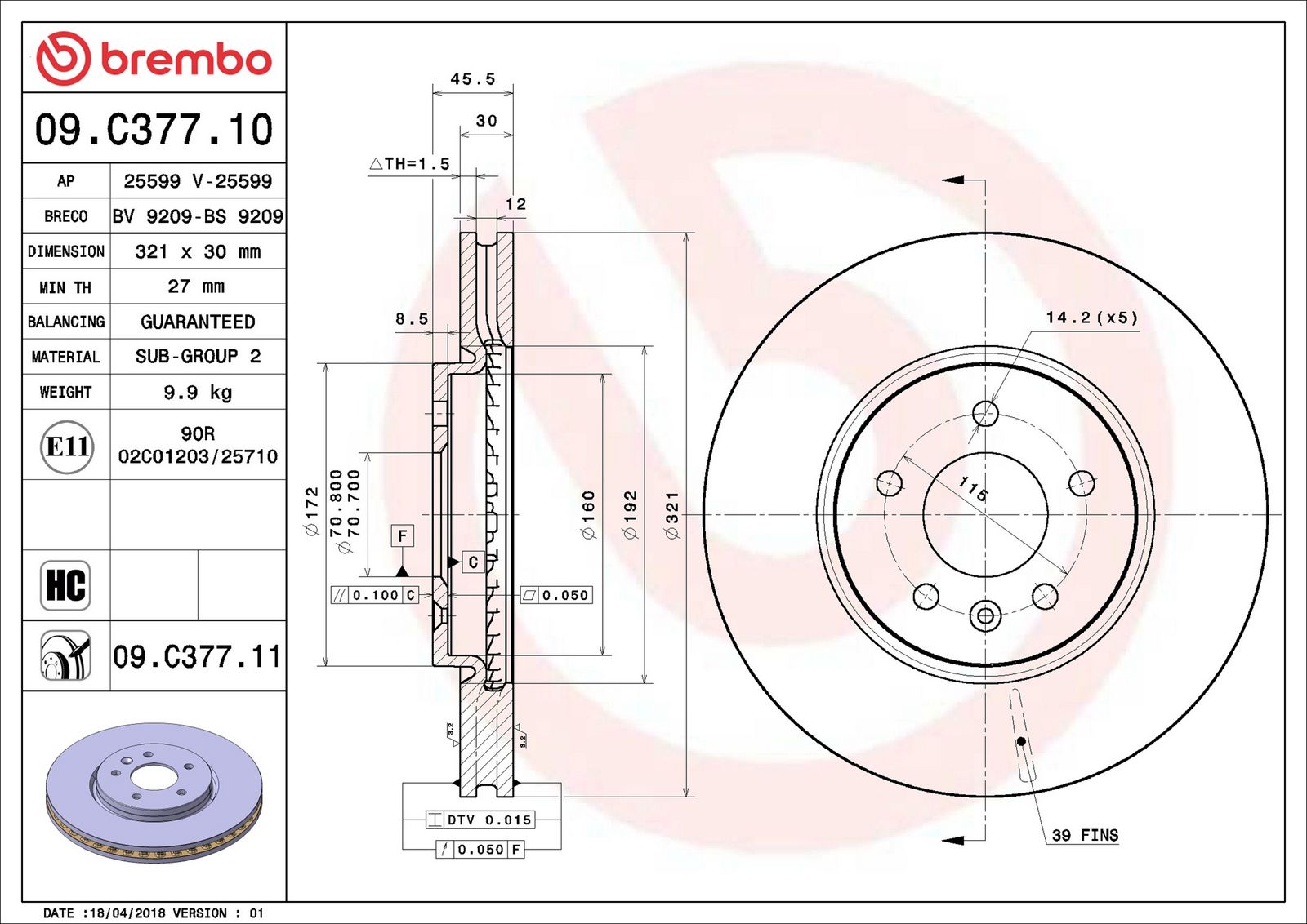 BREMBO 09.C377.11 - Bremsscheibe