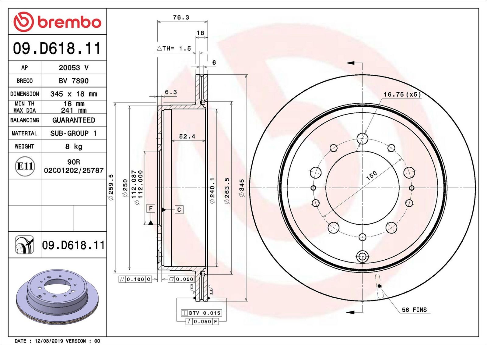 BREMBO 09.D618.11 - Bremsscheibe