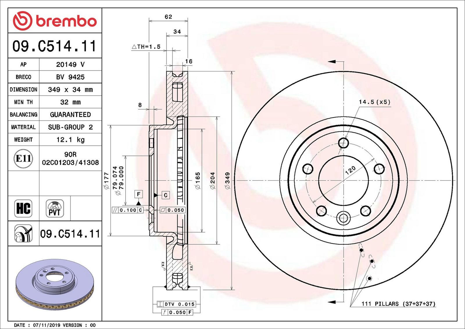 BREMBO 09.C514.11 - Bremsscheibe