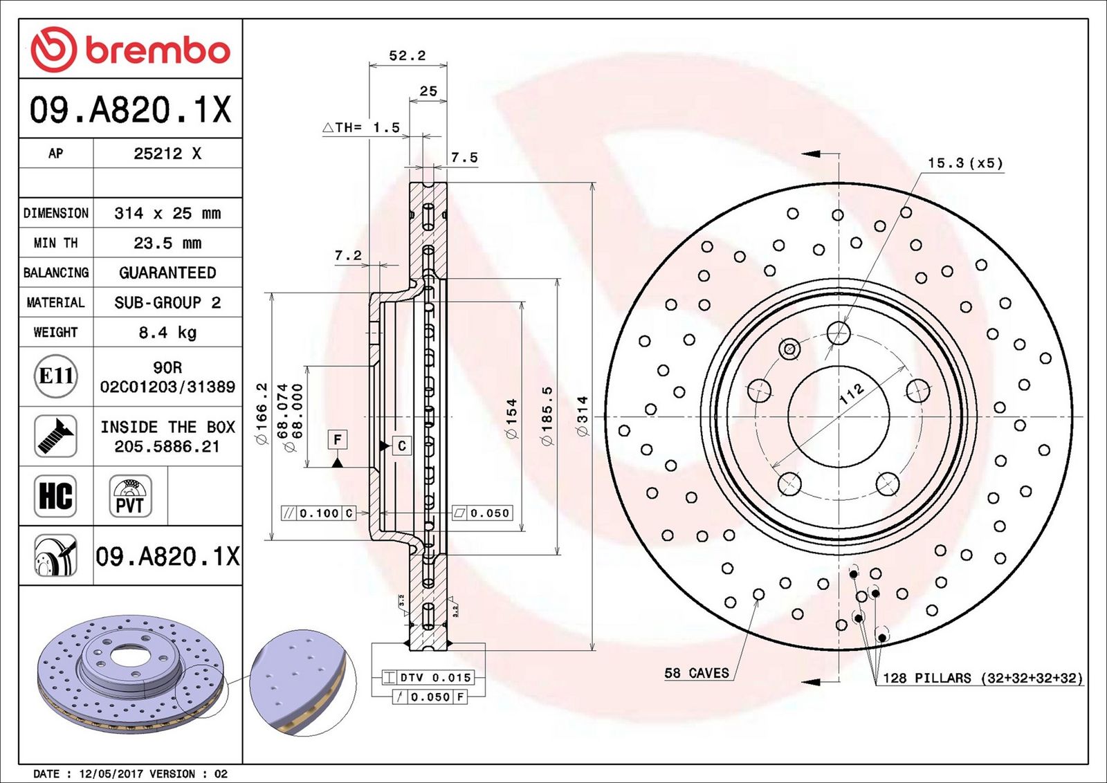 BREMBO 09.A820.1X - Bremsscheibe