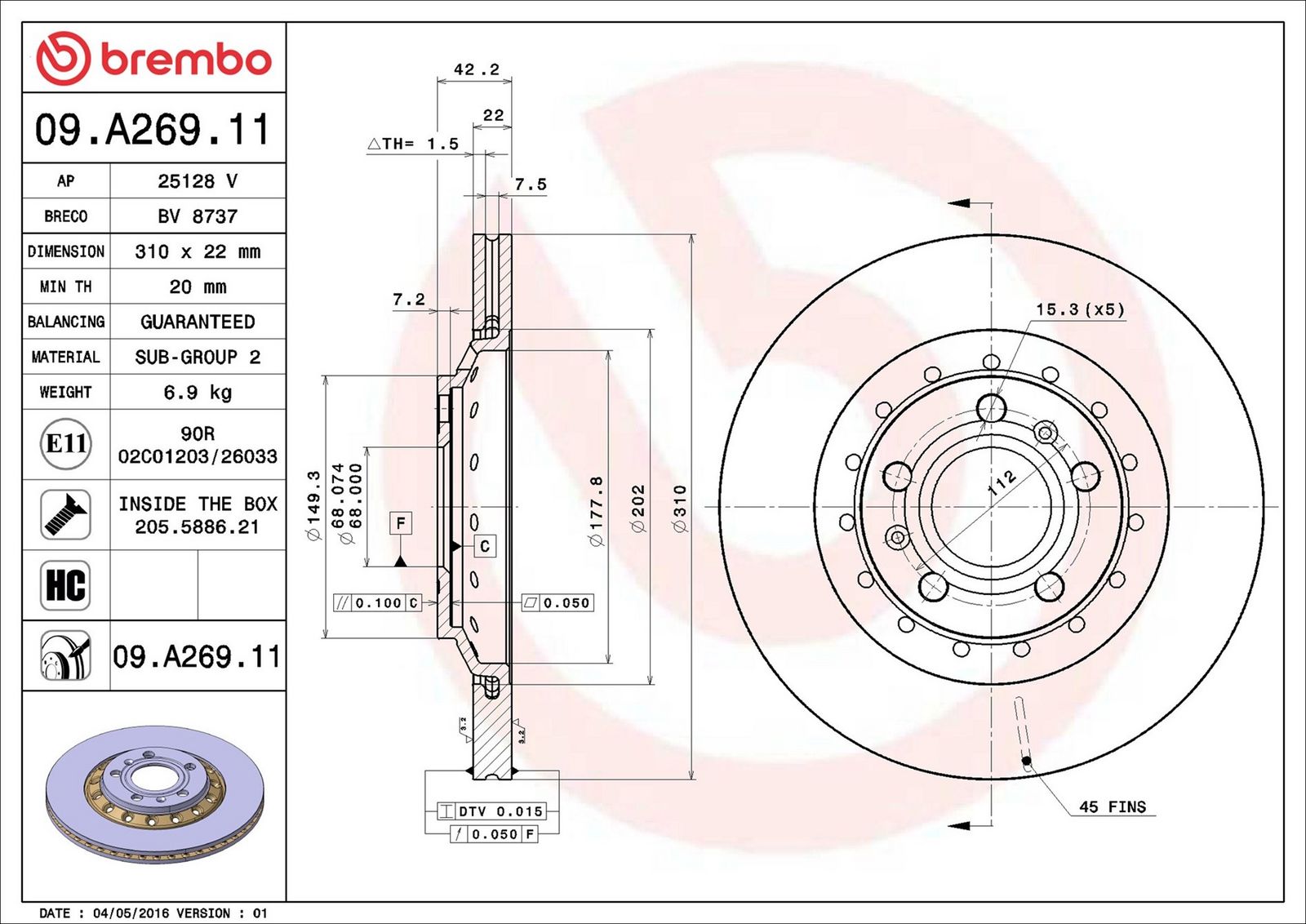 BREMBO 09.A269.11 - Bremsscheibe