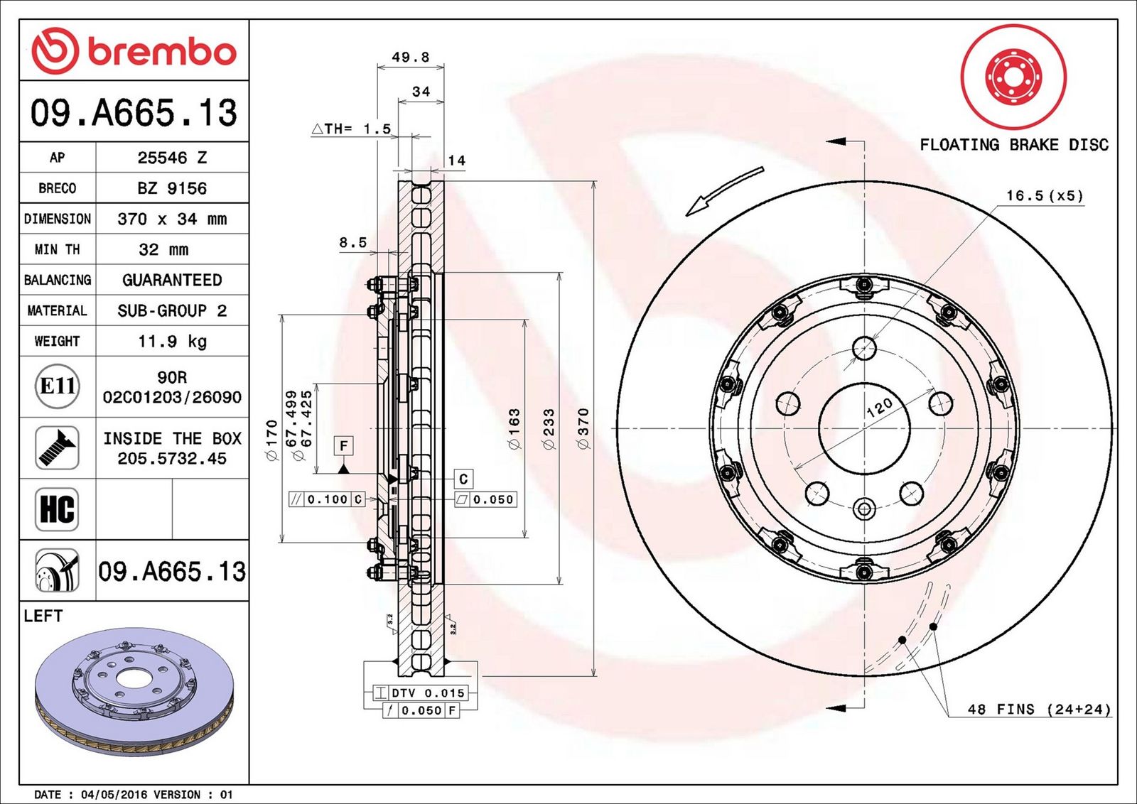 BREMBO 09.A665.13 - Bremsscheibe