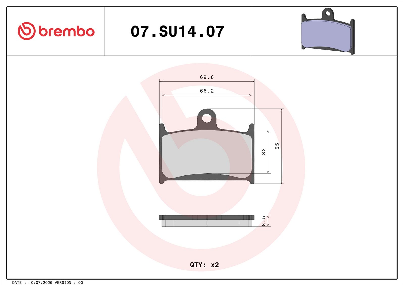 BREMBO 07SU1407 - Bremsbelagsatz, Scheibenbremse