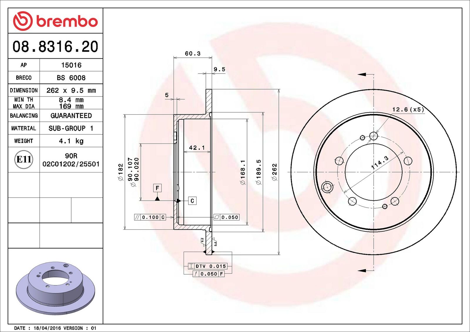 BREMBO 08.8316.20 - Bremsscheibe