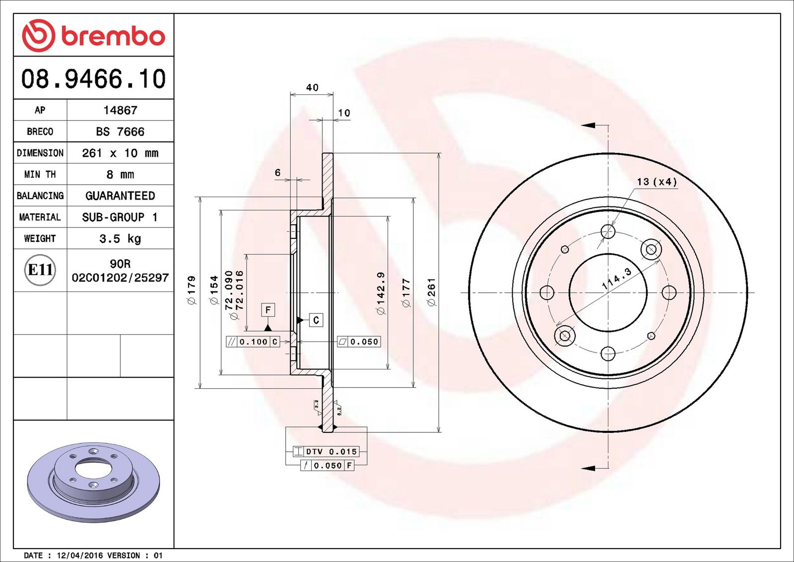 BREMBO 08.9466.10 - Bremsscheibe
