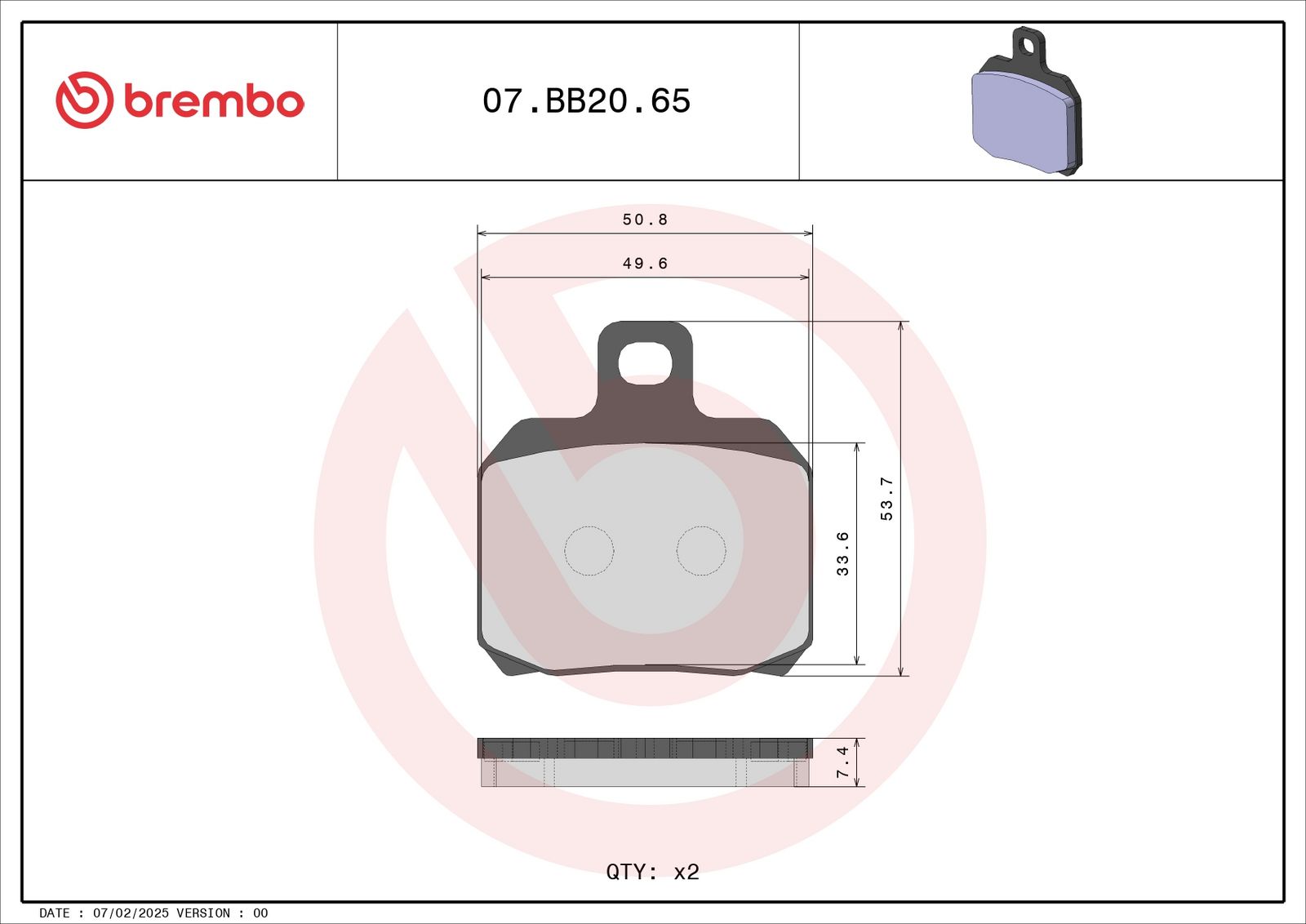 BREMBO 07BB2065 - Bremsbelagsatz, Scheibenbremse
