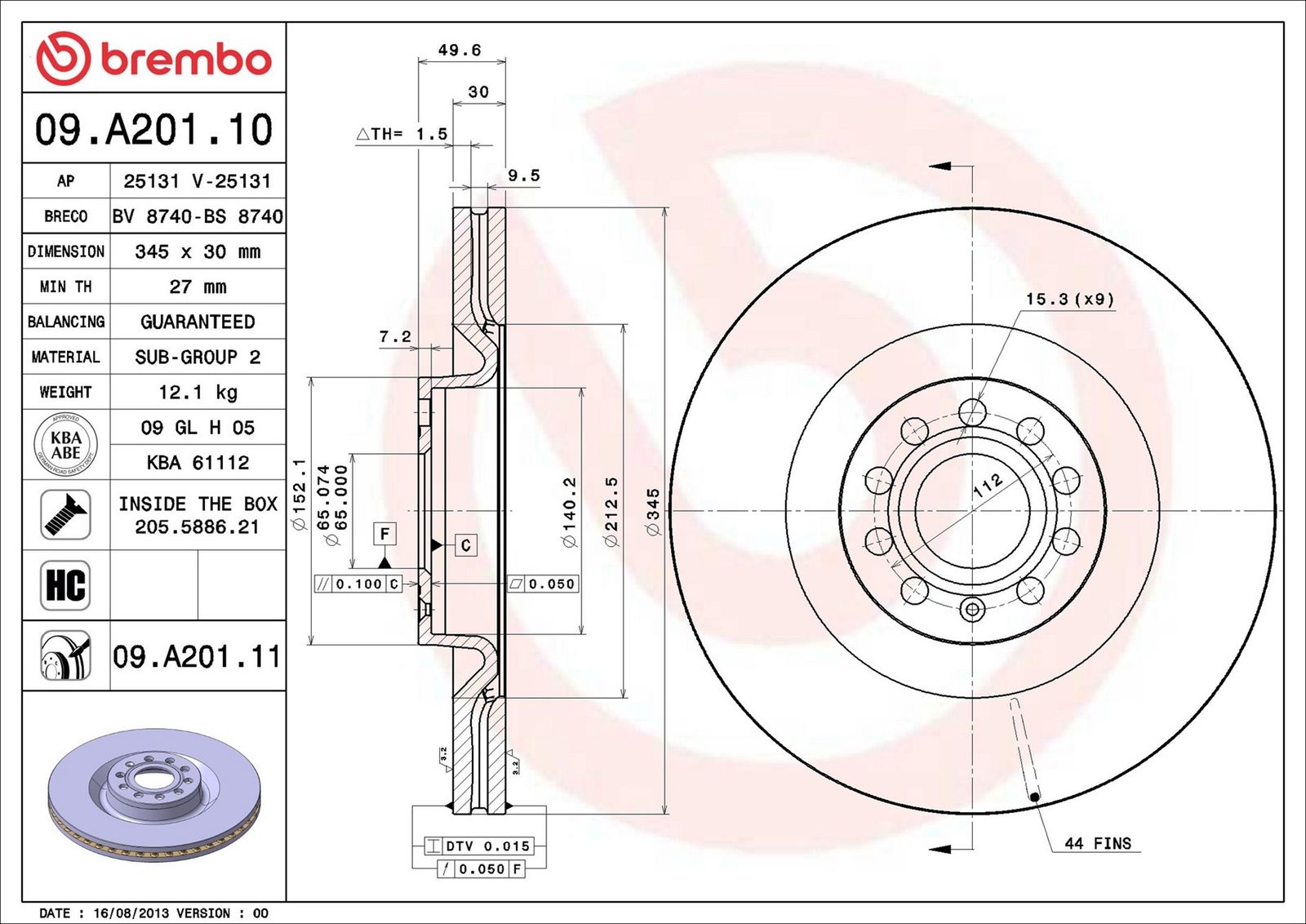 BREMBO 09.A201.11 - Bremsscheibe