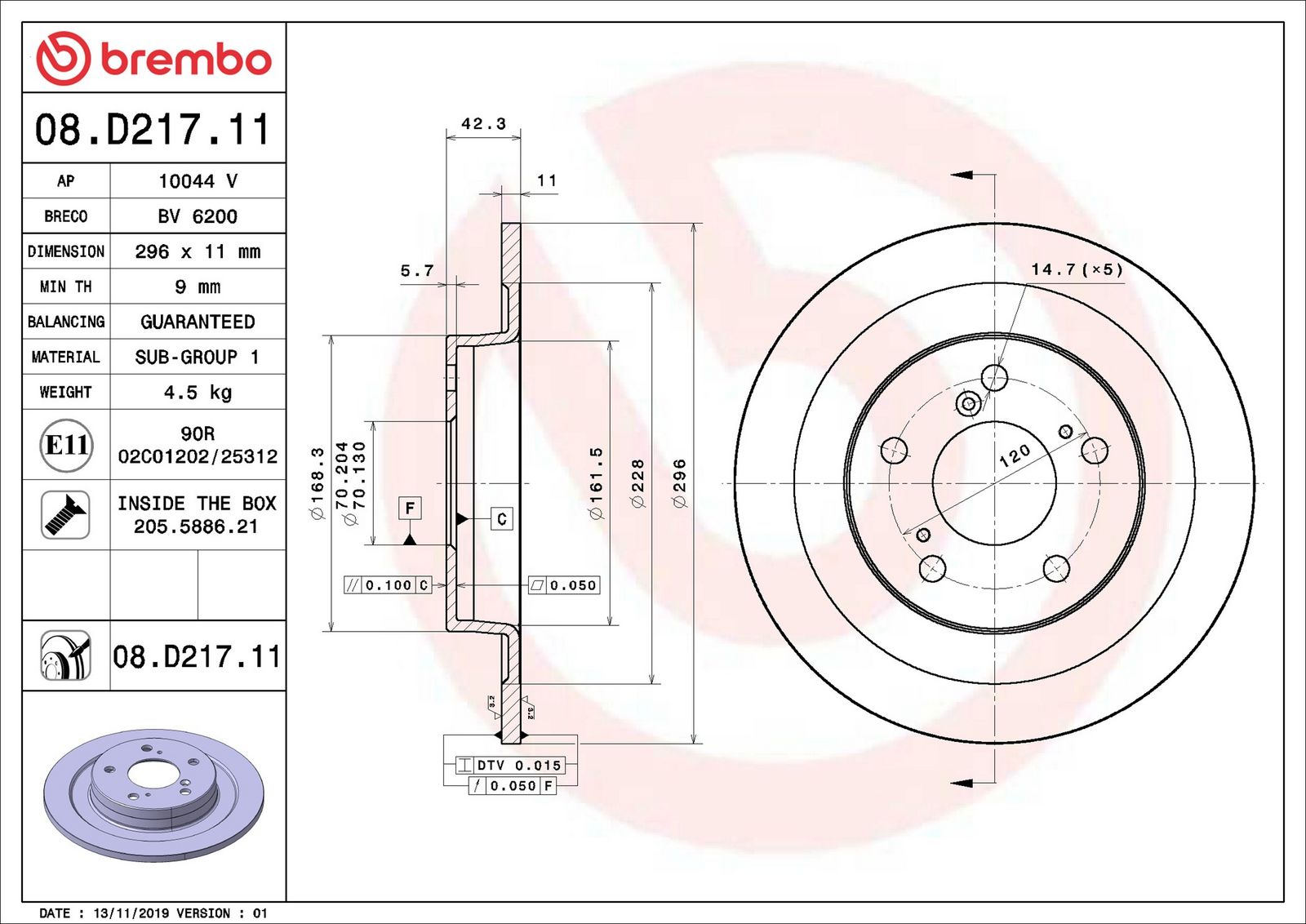 BREMBO 08.D217.11 - Bremsscheibe
