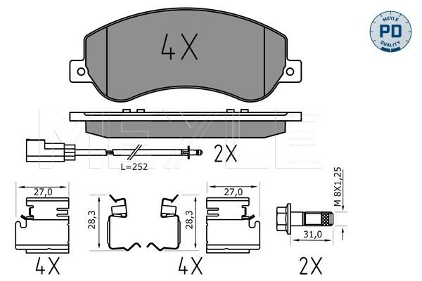 MEYLE 025 244 8419/PD - Bremsbelagsatz, Scheibenbremse
