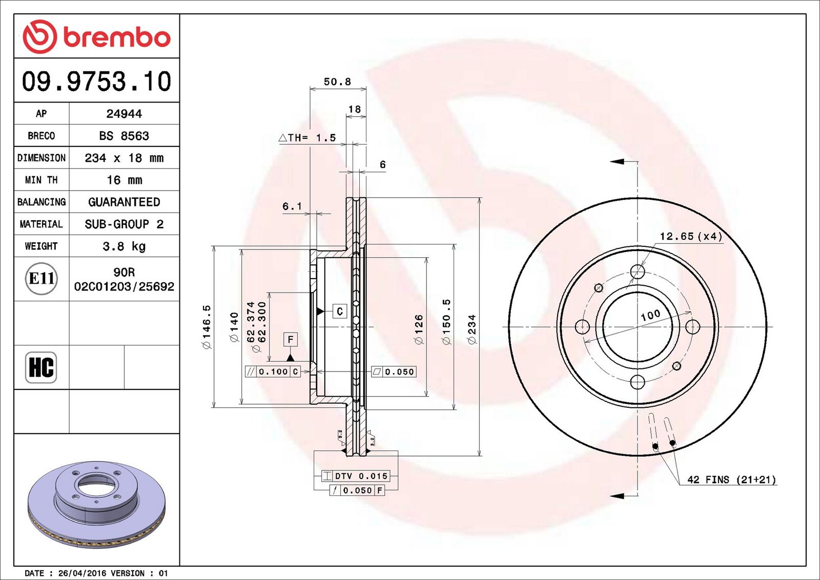 BREMBO 09.9753.10 - Bremsscheibe