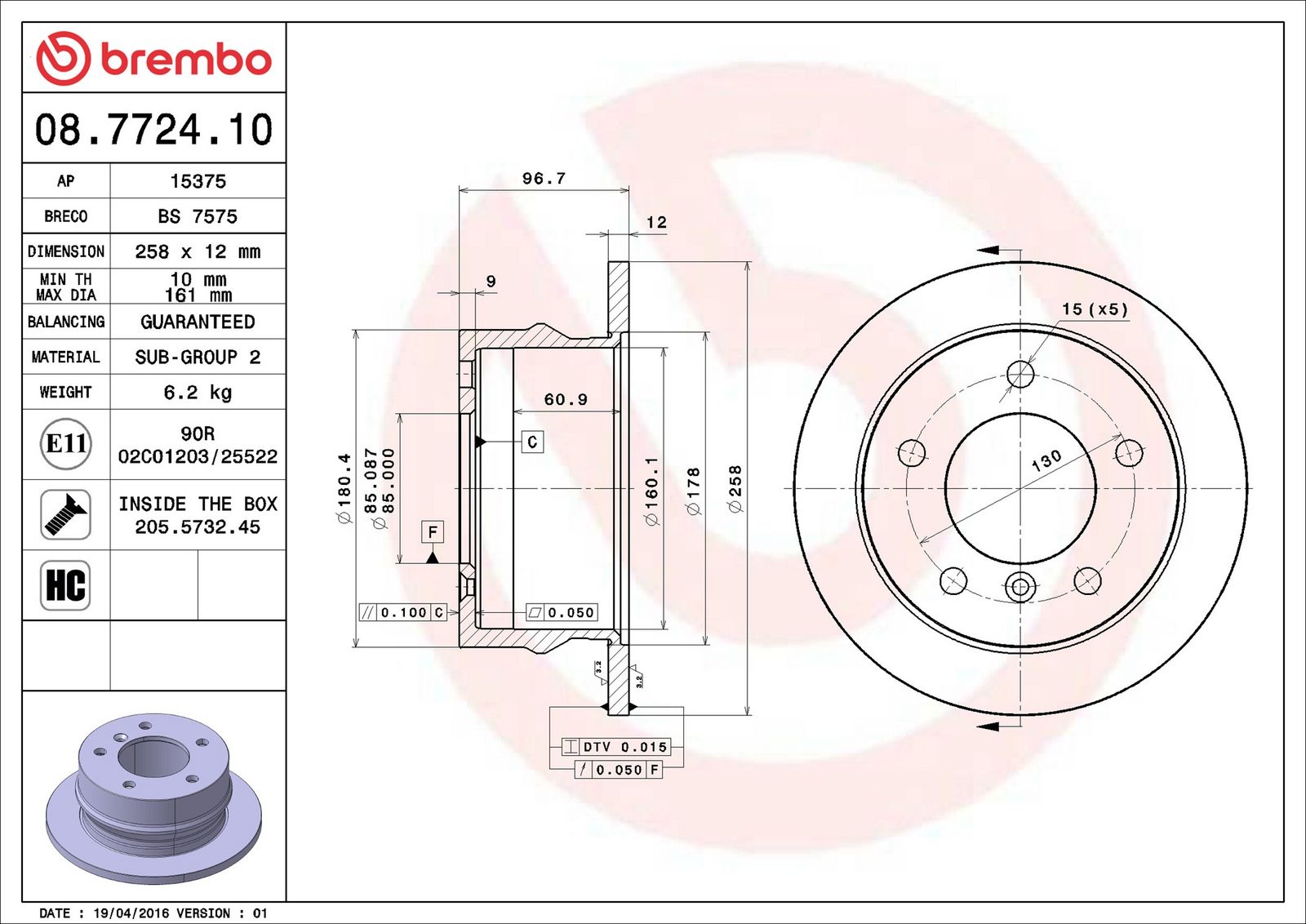 BREMBO 08.7724.10 - Bremsscheibe