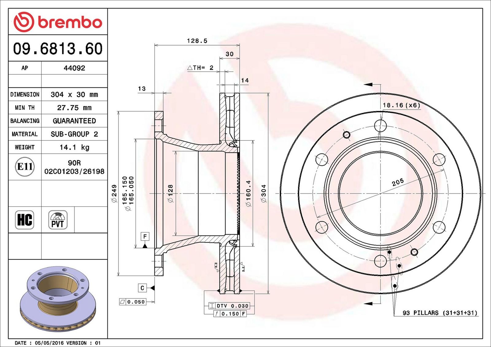 BREMBO 09.6813.60 - Bremsscheibe
