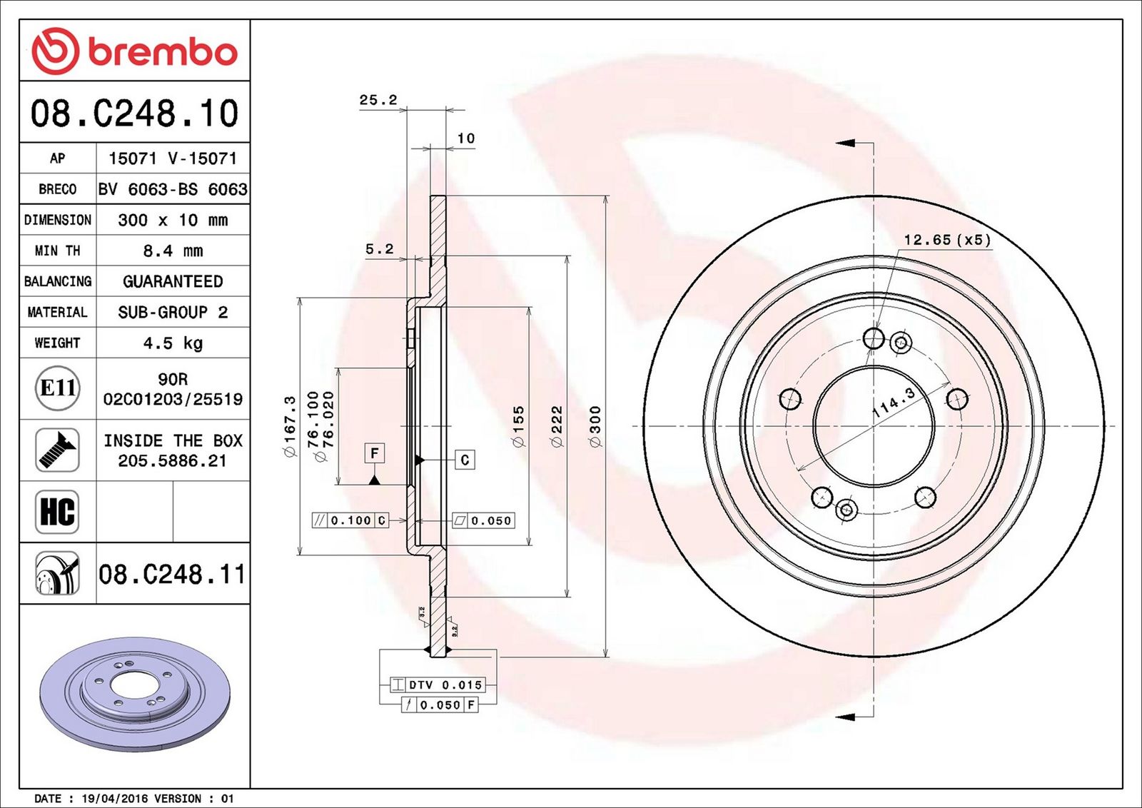 BREMBO 08.C248.11 - Bremsscheibe