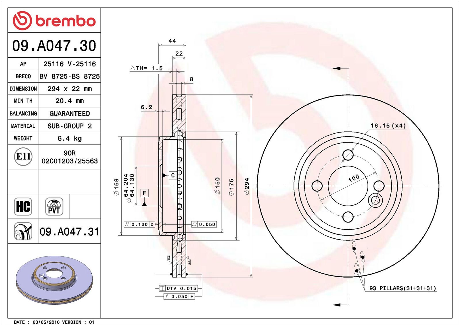 BREMBO 09.A047.31 - Bremsscheibe