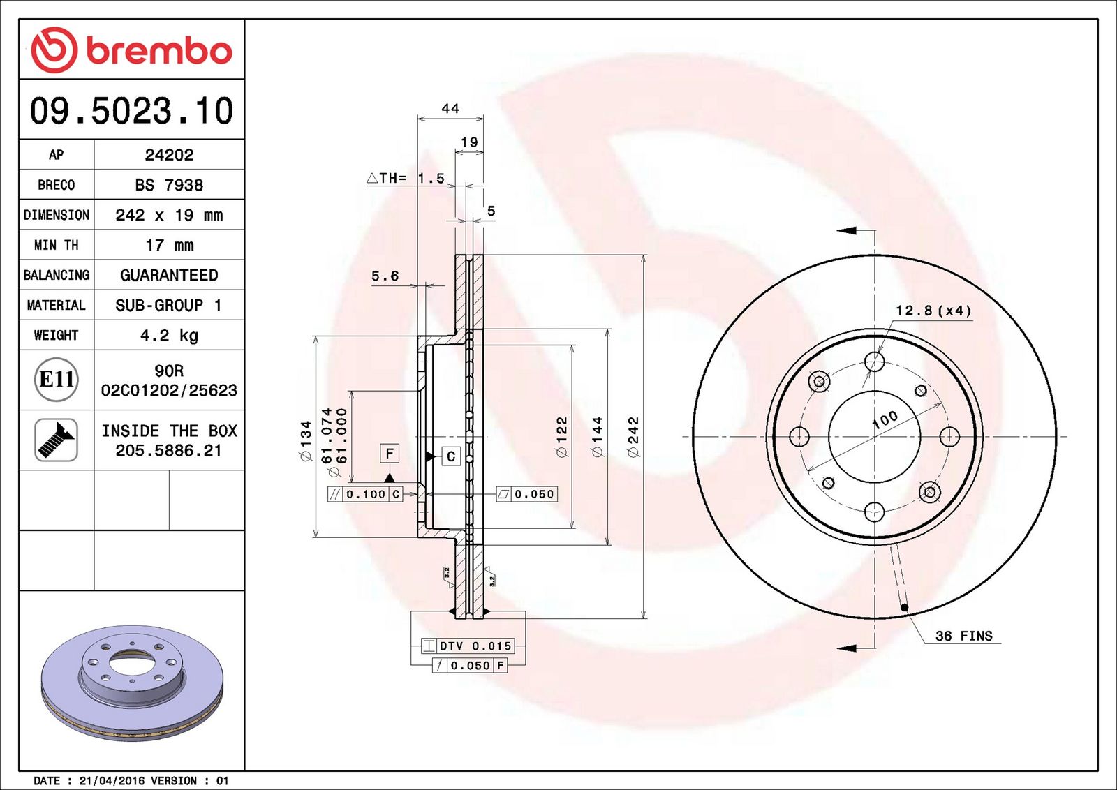 BREMBO 09.5023.10 - Bremsscheibe