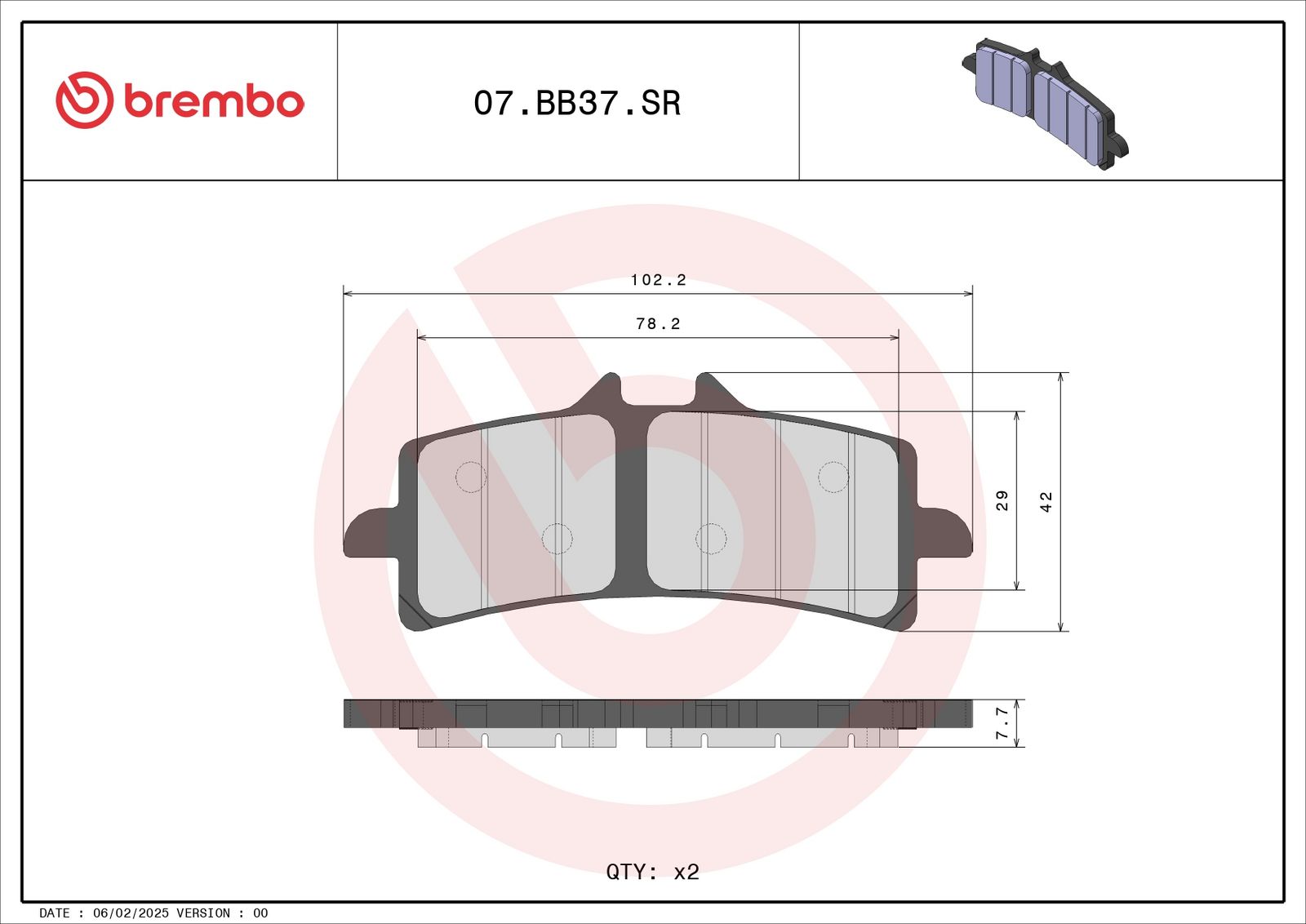 BREMBO 07BB37SR - Bremsbelagsatz, Scheibenbremse