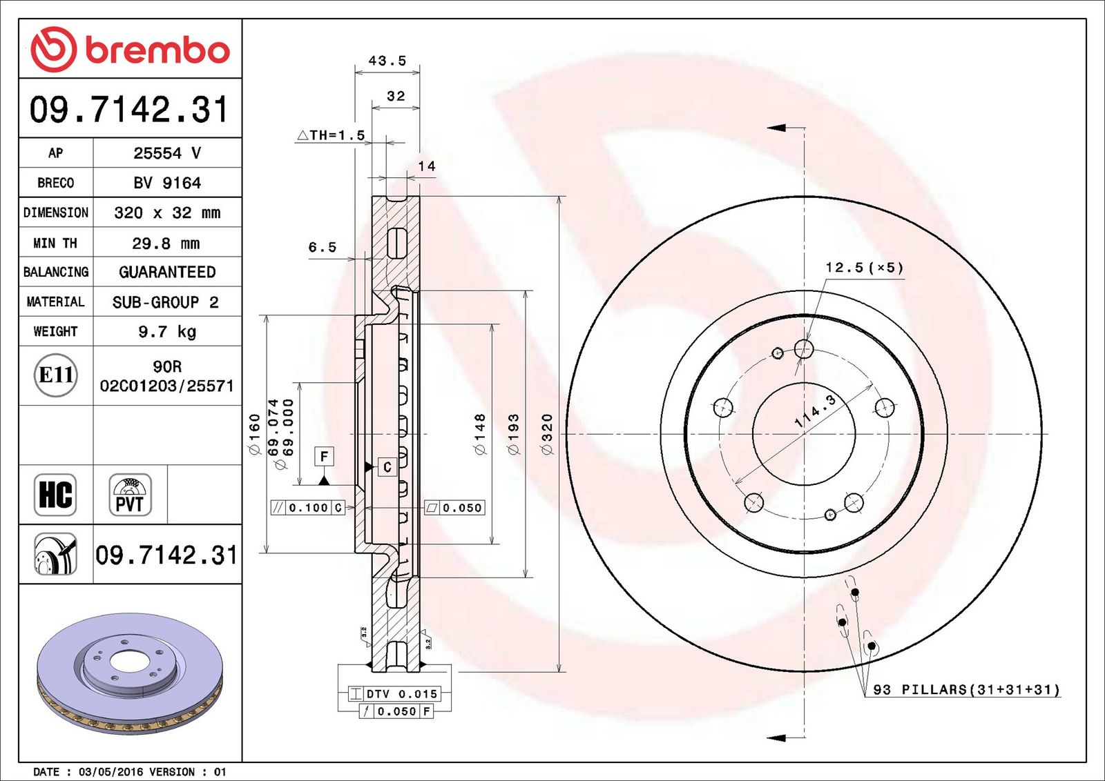 BREMBO 09.7142.31 - Bremsscheibe