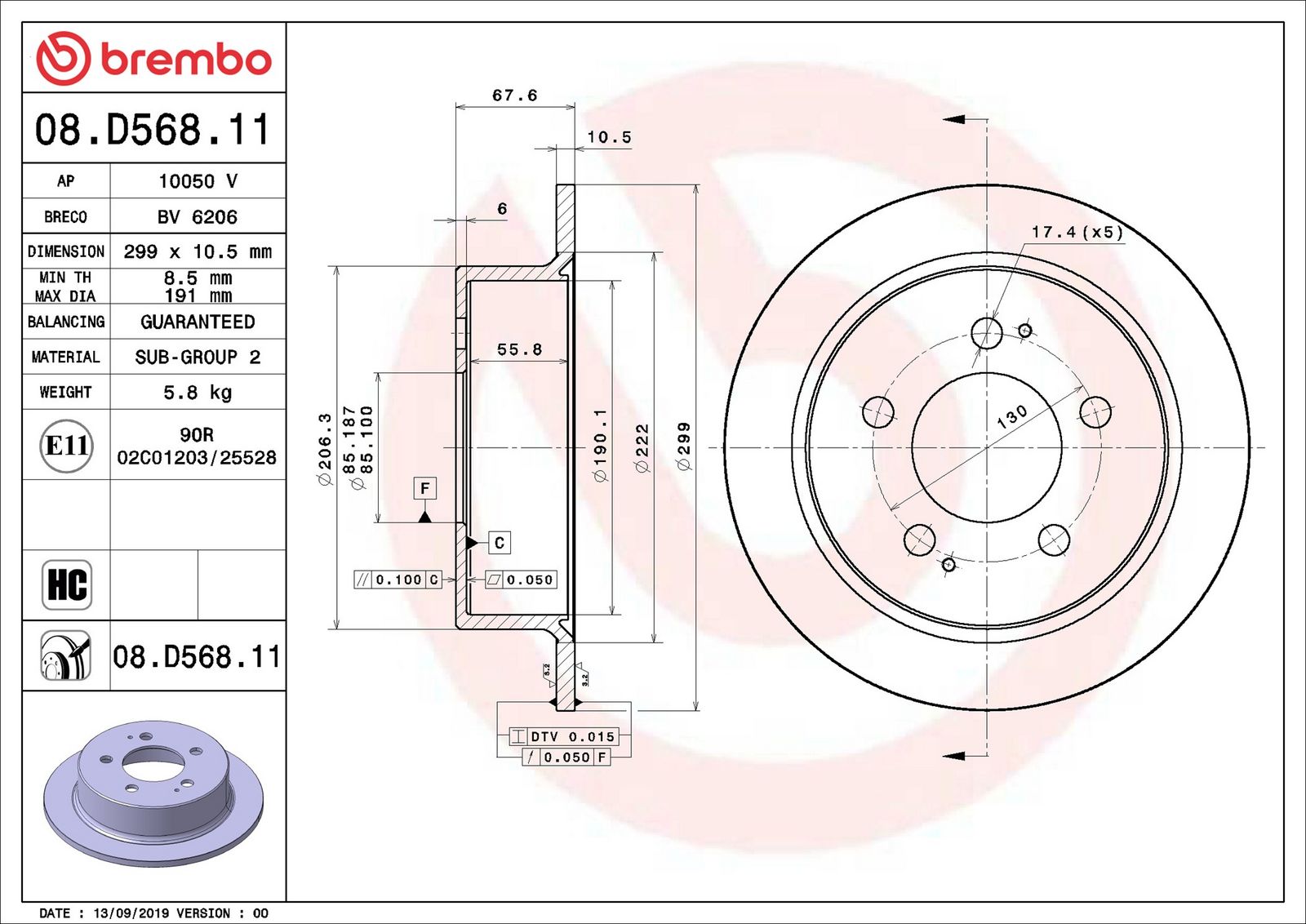 BREMBO 08.D568.11 - Bremsscheibe