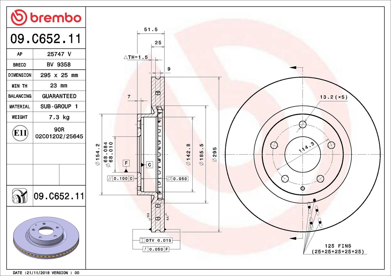 BREMBO 09.C652.11 - Bremsscheibe