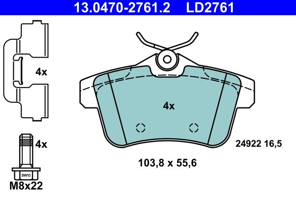 ATE 13.0470-2761.2 - Bremsbelagsatz, Scheibenbremse
