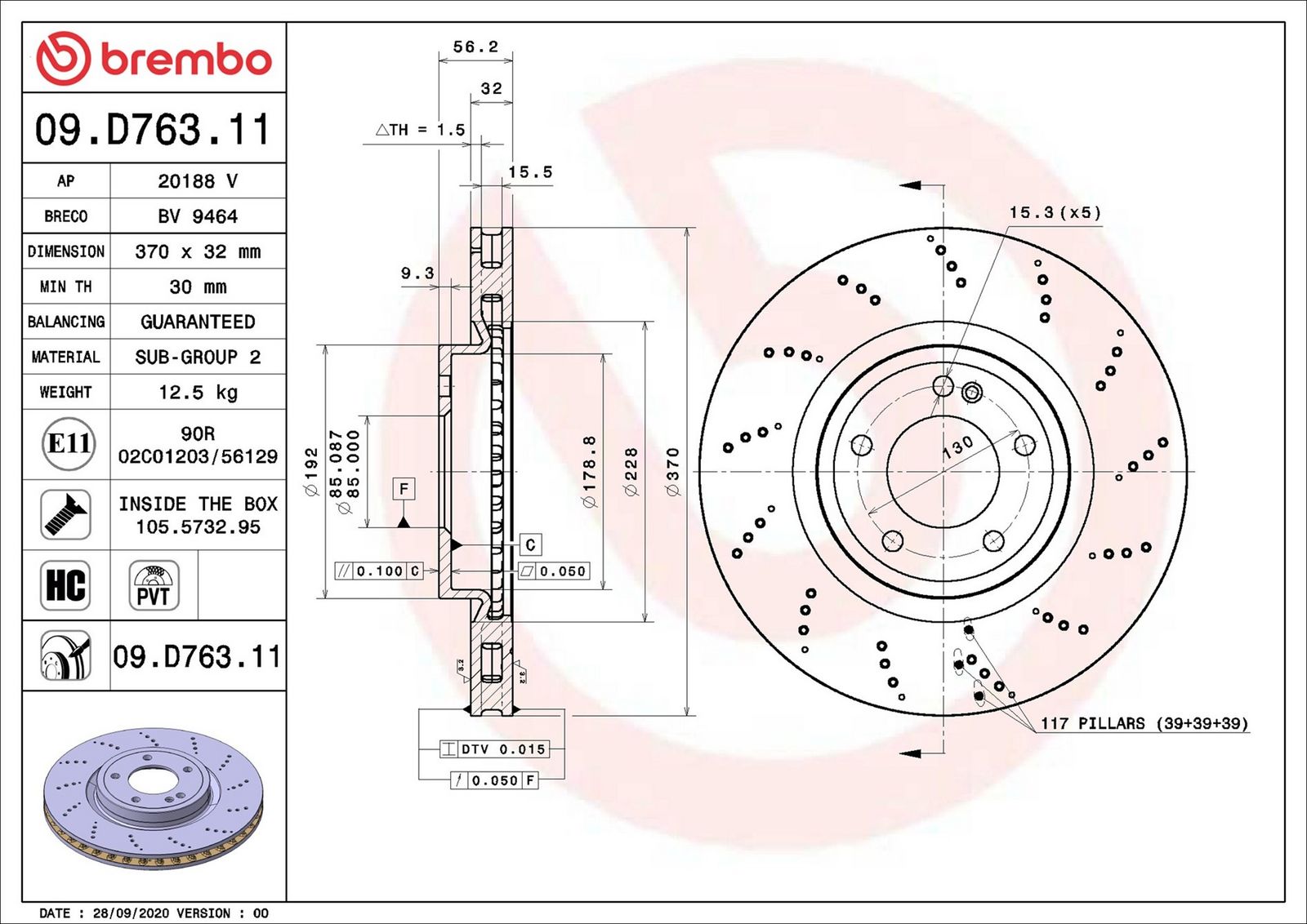 BREMBO 09.D763.11 - Bremsscheibe
