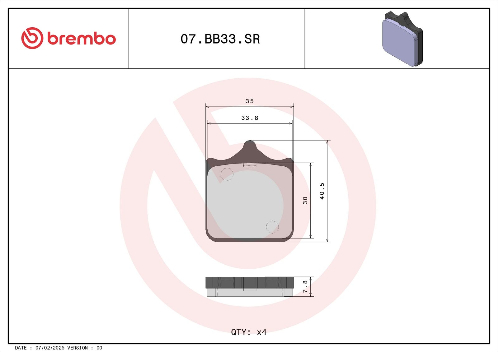 BREMBO 07BB33SR - Bremsbelagsatz, Scheibenbremse