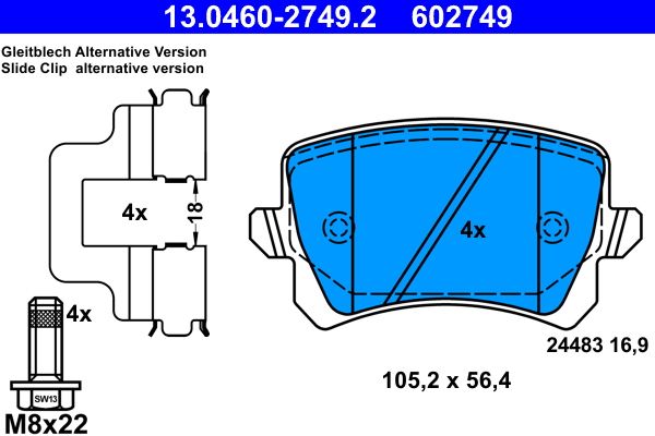 ATE 13.0460-2749.2 - Bremsbelagsatz, Scheibenbremse