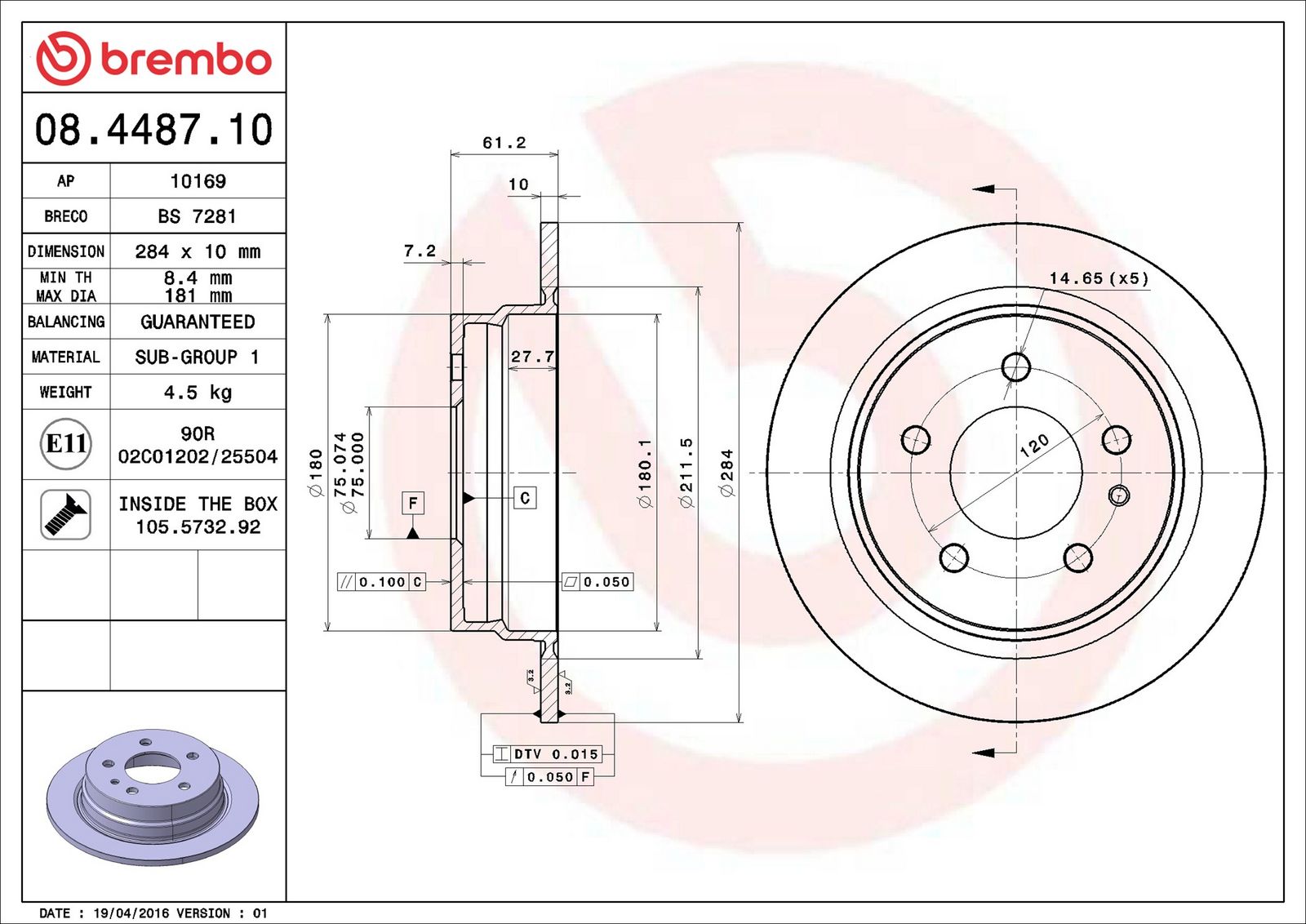BREMBO 08.4487.10 - Bremsscheibe