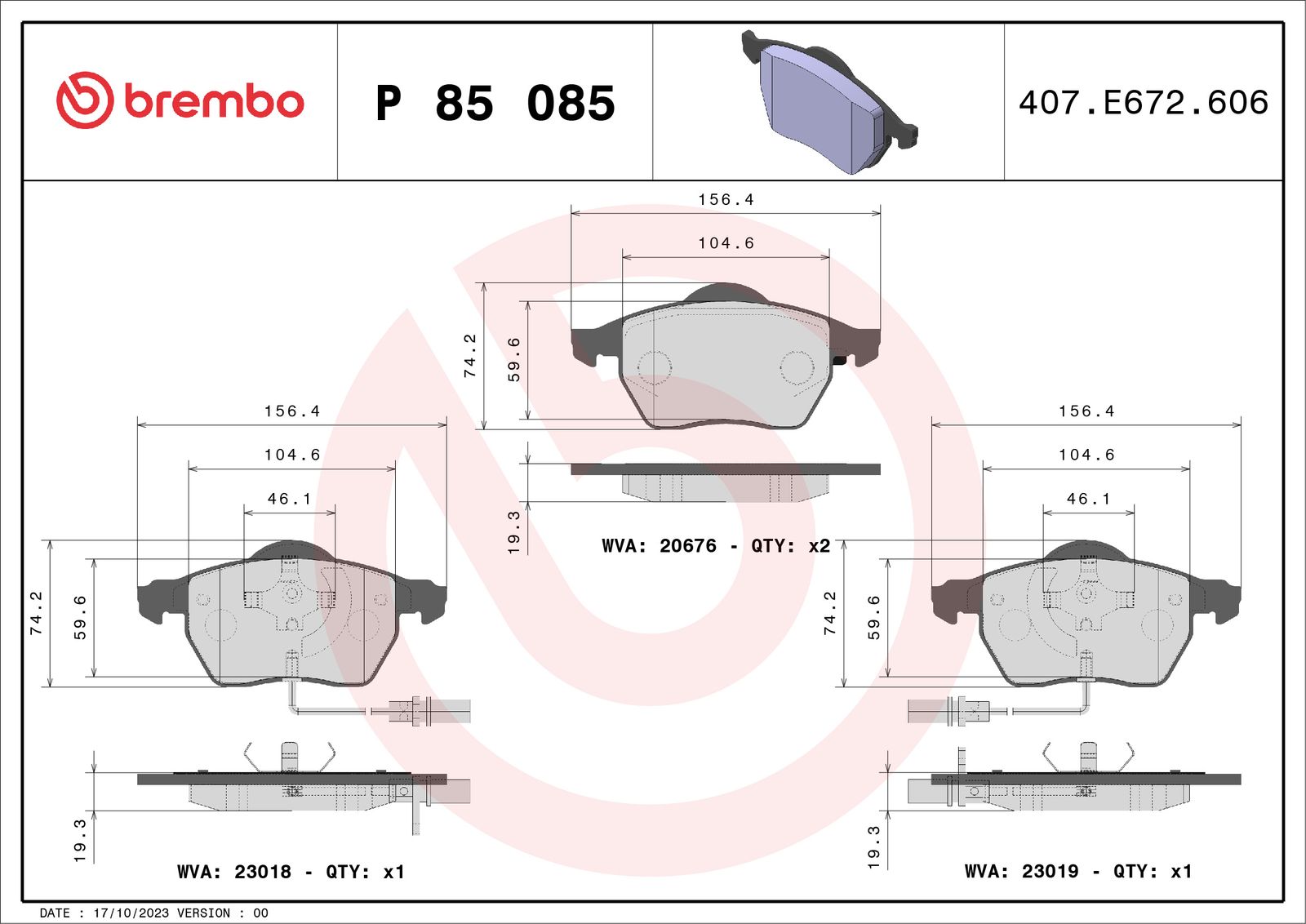 BREMBO P 85 085 - Bremsbelagsatz, Scheibenbremse