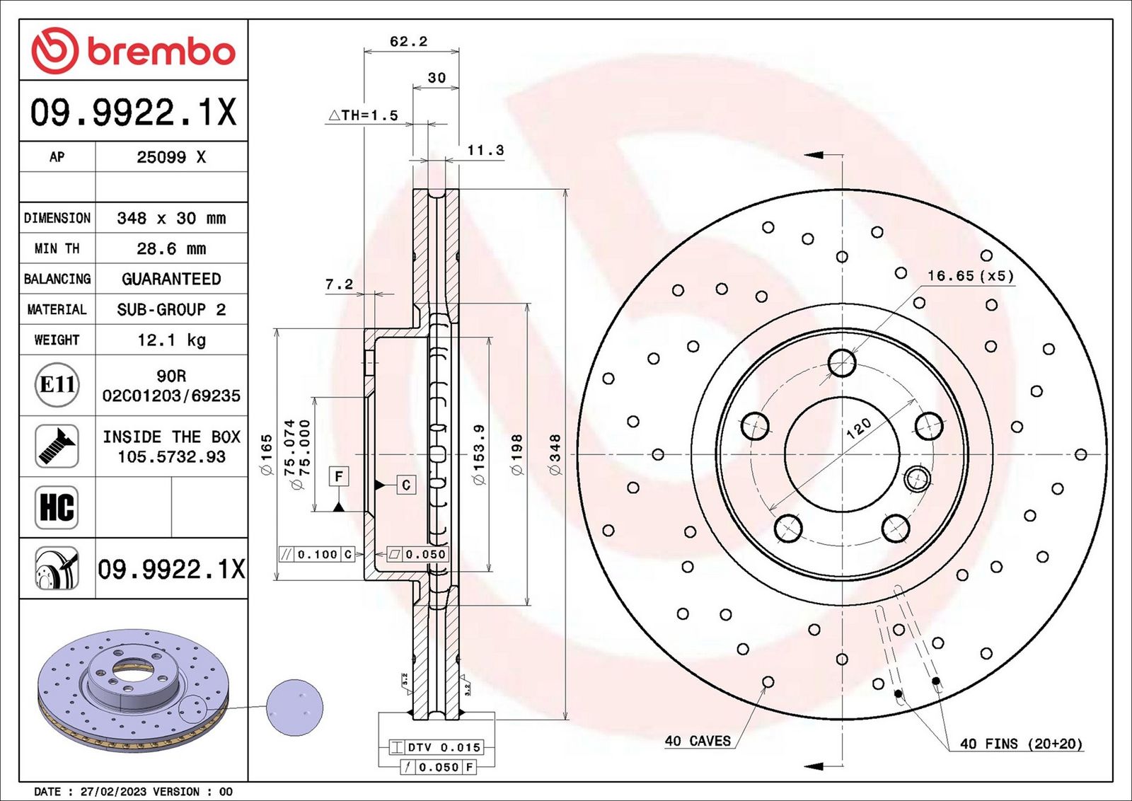 BREMBO 09.9922.1X - Bremsscheibe