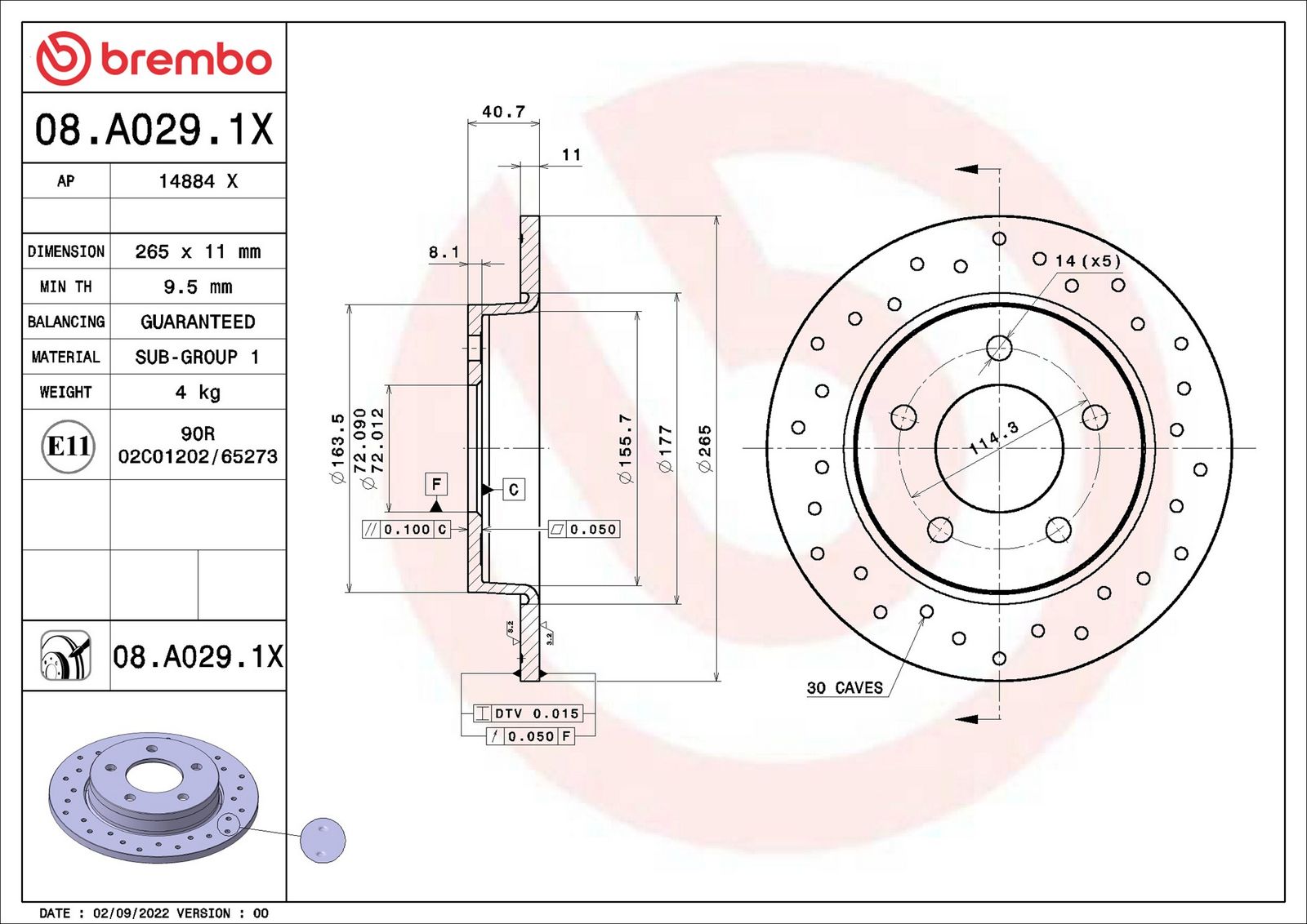 BREMBO 08.A029.1X - Bremsscheibe