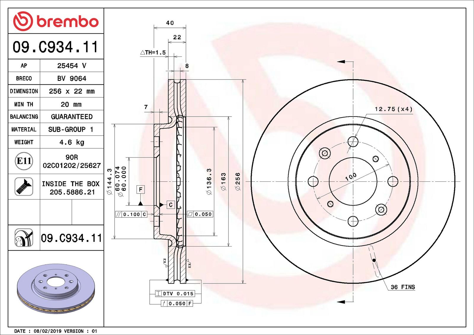 BREMBO 09.C934.11 - Bremsscheibe