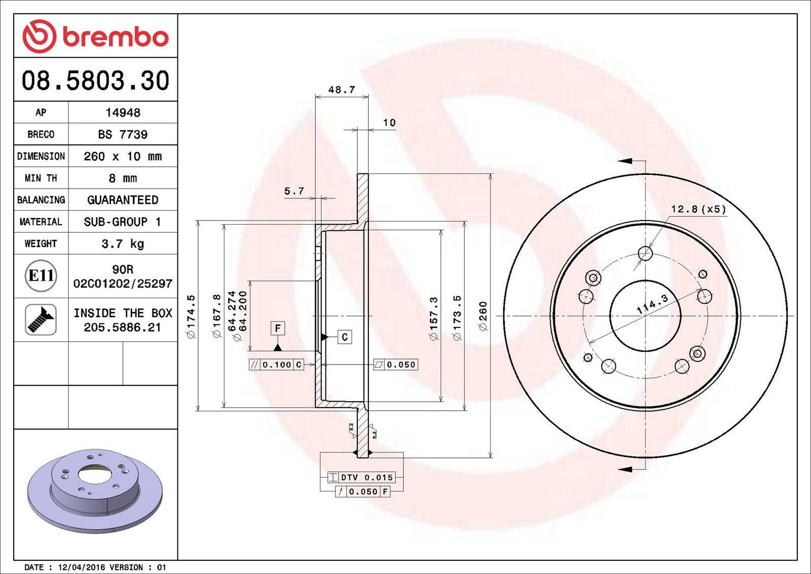 BREMBO 08.5803.30 - Bremsscheibe