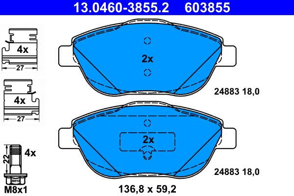 ATE 13.0460-3855.2 - Bremsbelagsatz, Scheibenbremse