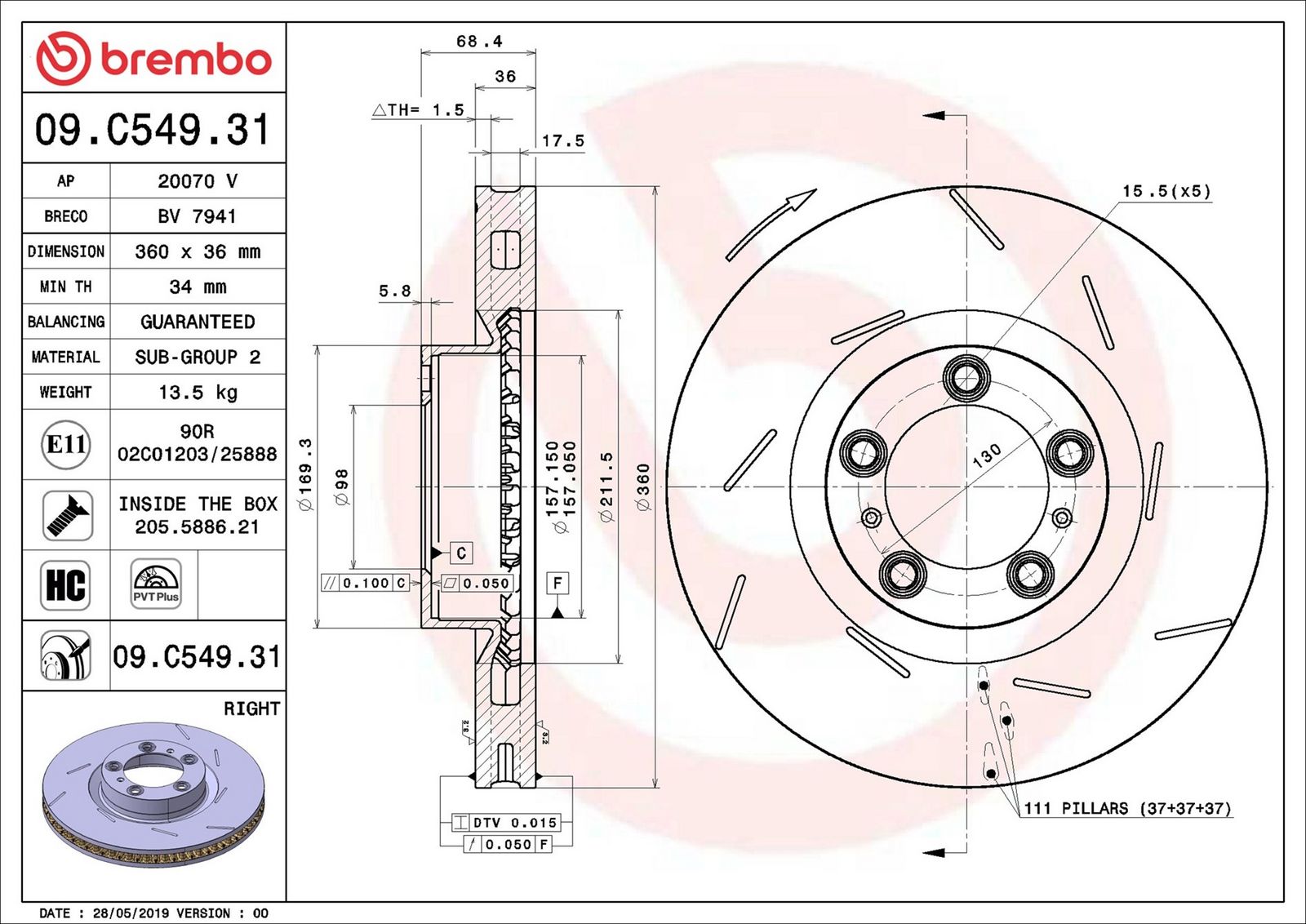 BREMBO 09.C549.31 - Bremsscheibe