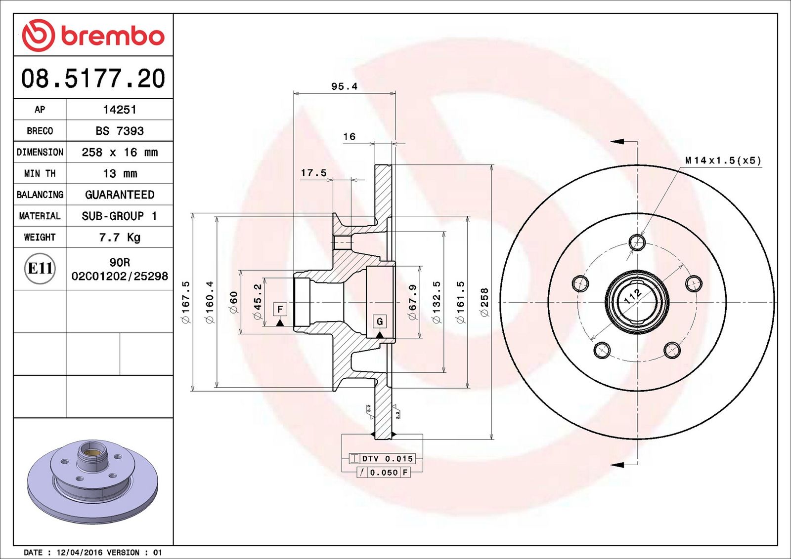 BREMBO 08.5177.20 - Bremsscheibe