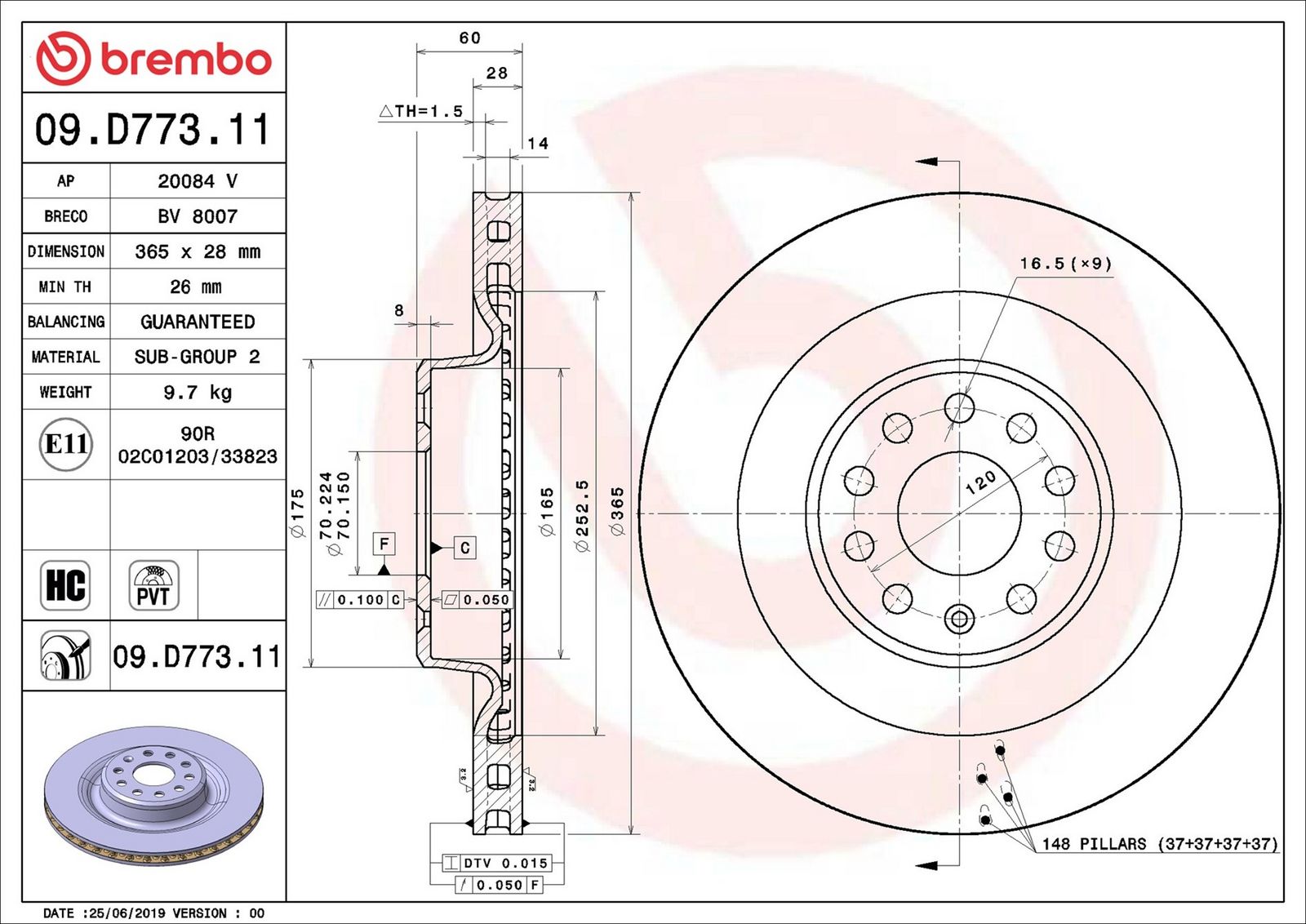 BREMBO 09.D773.11 - Bremsscheibe