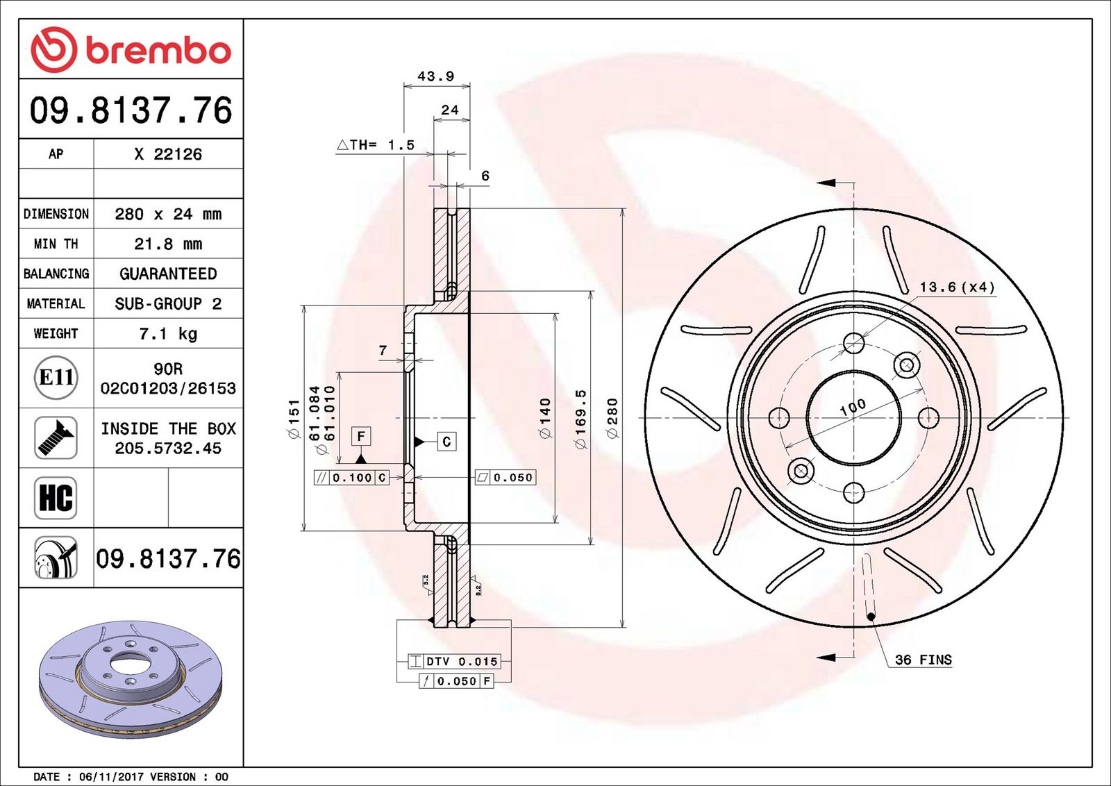 BREMBO 09.8137.76 - Bremsscheibe
