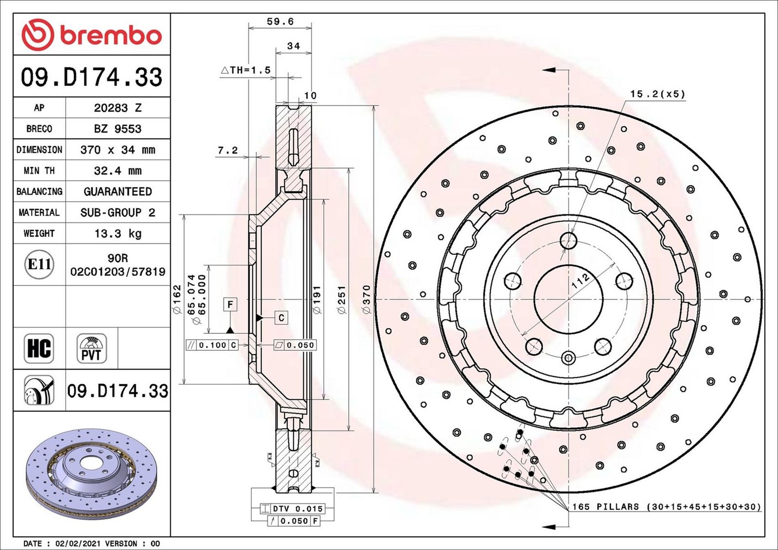 BREMBO 09.D174.33 - Bremsscheibe