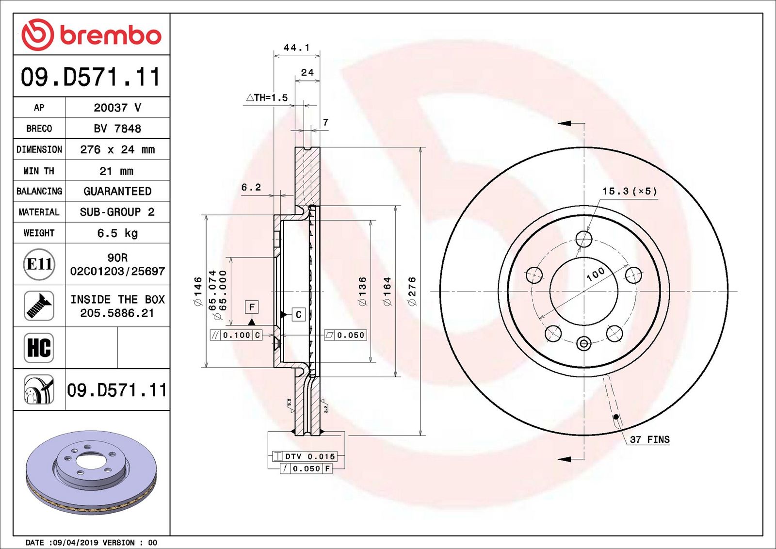 BREMBO 09.D571.11 - Bremsscheibe
