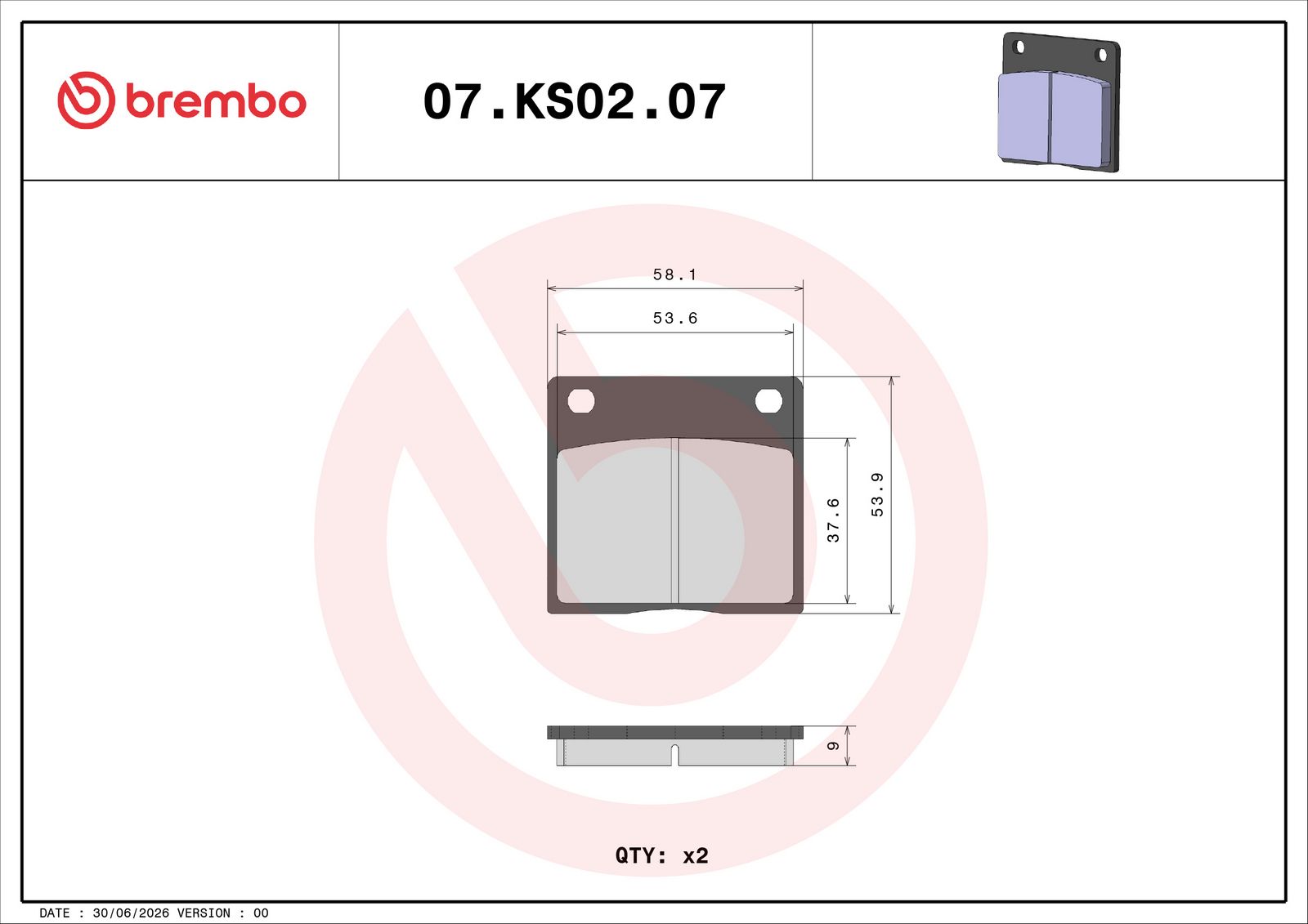 BREMBO 07KS0207 - Bremsbelagsatz, Scheibenbremse