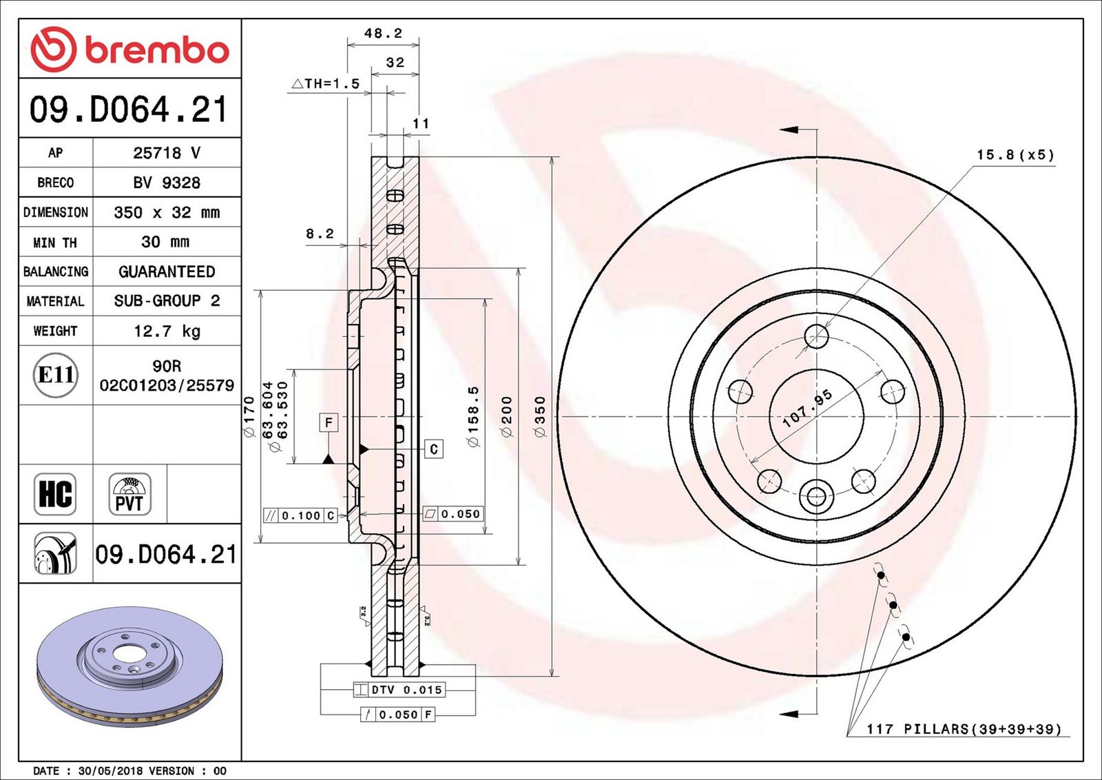 BREMBO 09.D064.21 - Bremsscheibe