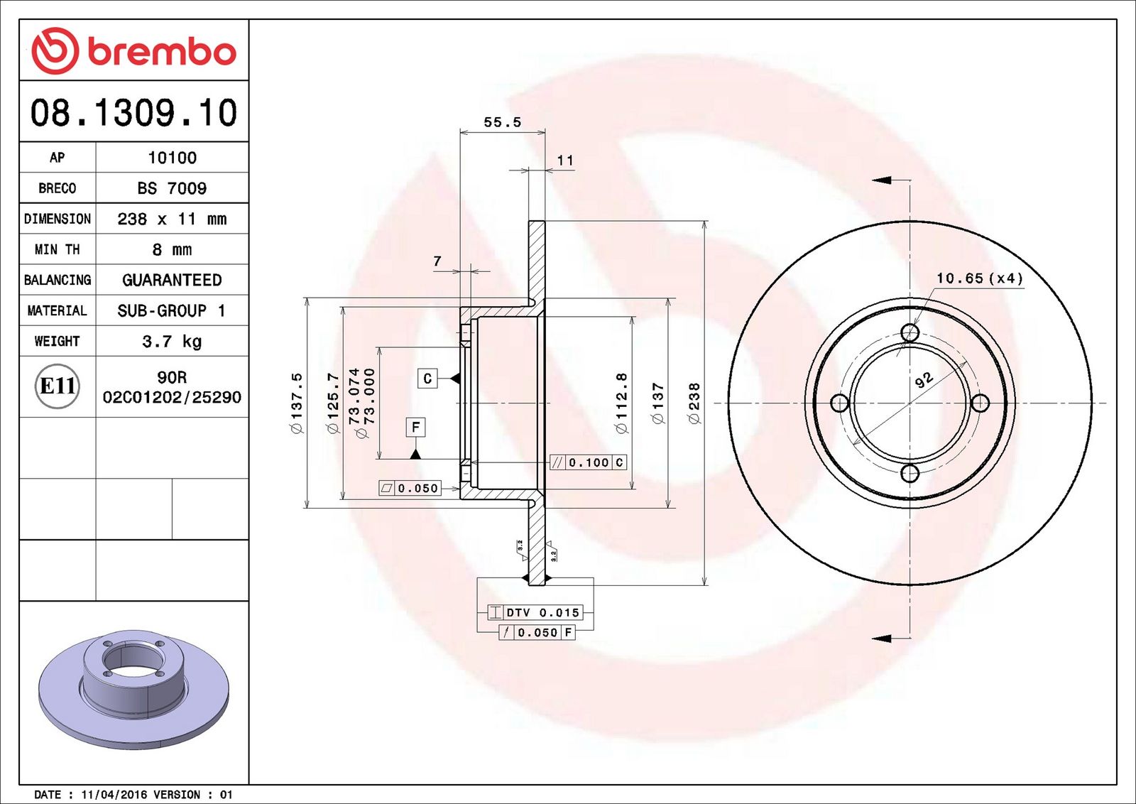 BREMBO 08.1309.10 - Bremsscheibe