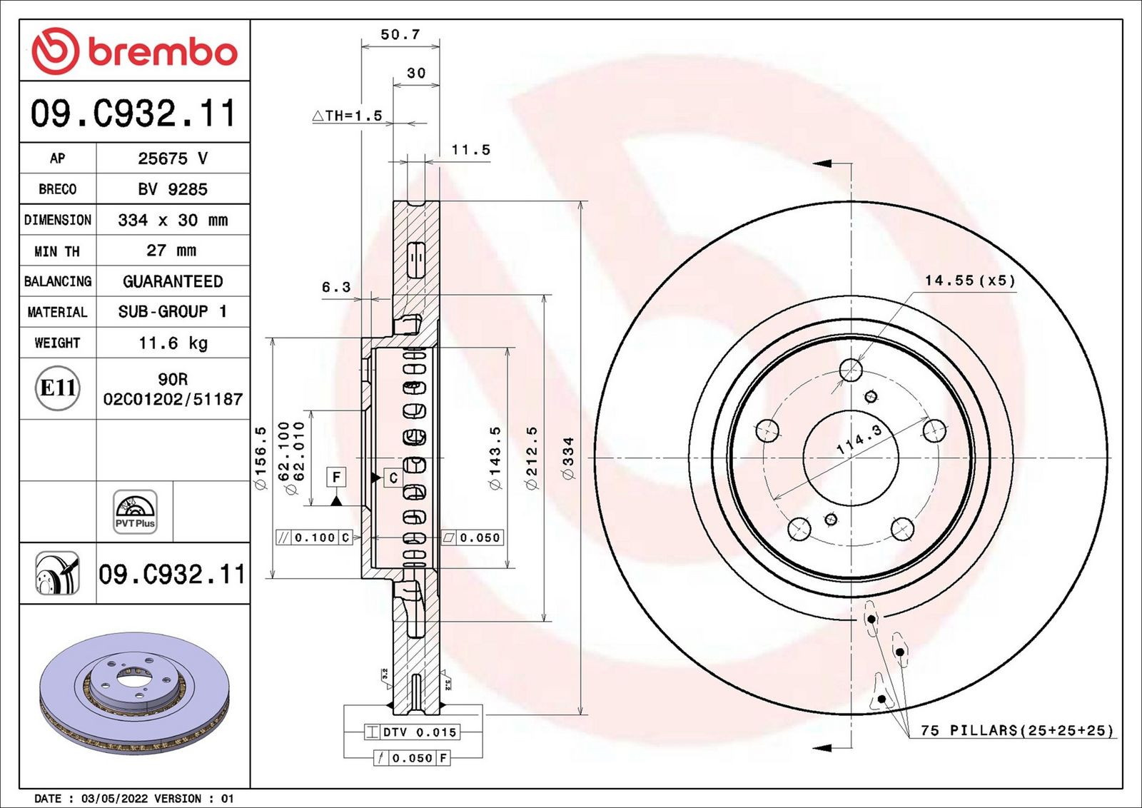 BREMBO 09.C932.11 - Bremsscheibe