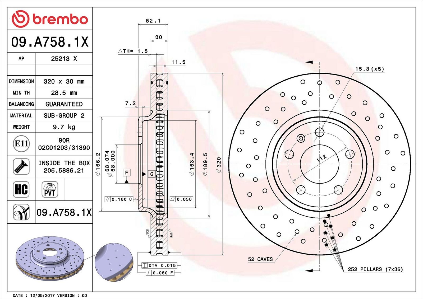 BREMBO 09.A758.1X - Bremsscheibe