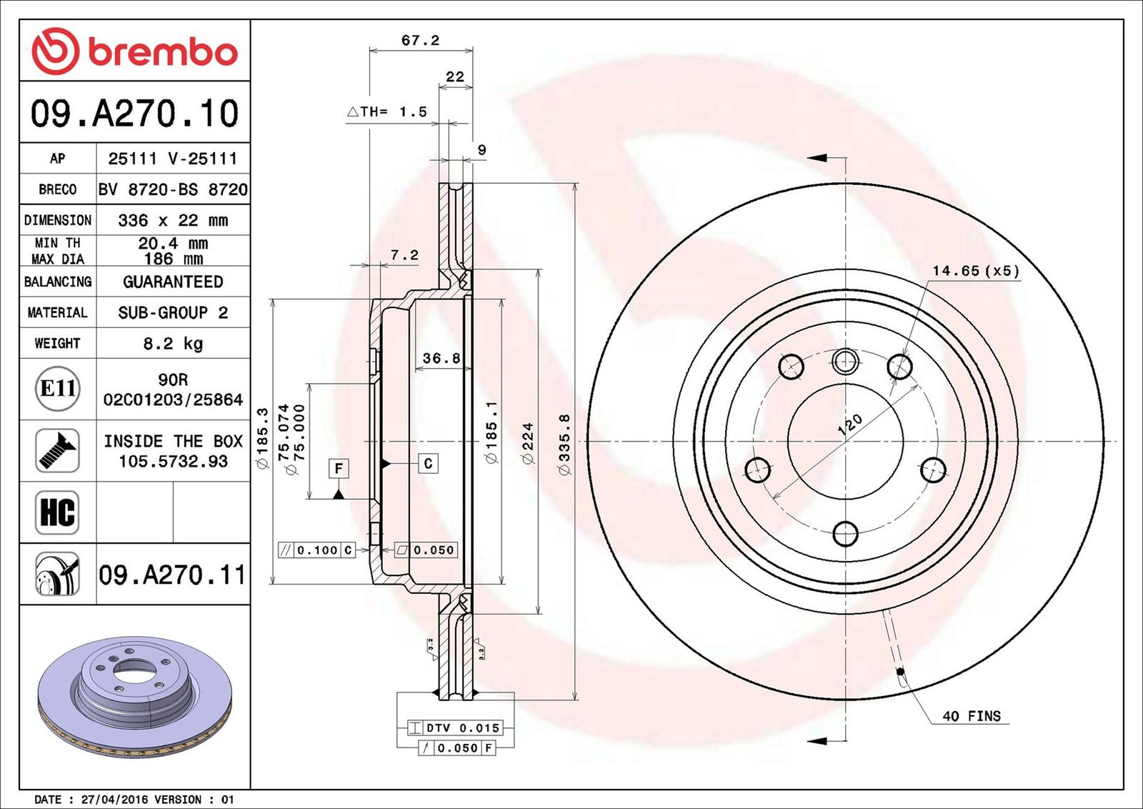 BREMBO 09.A270.11 - Bremsscheibe