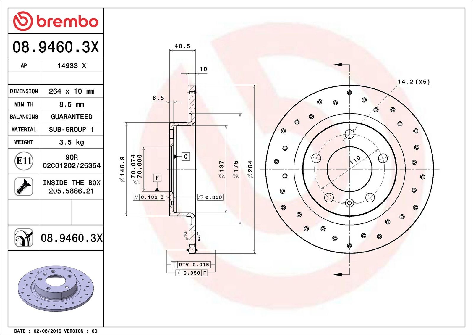 BREMBO 08.9460.3X - Bremsscheibe